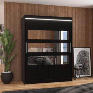 ADRK Šatní zrcadlová skříň posuvná s LED osvětlením FLORENTO B 150 L