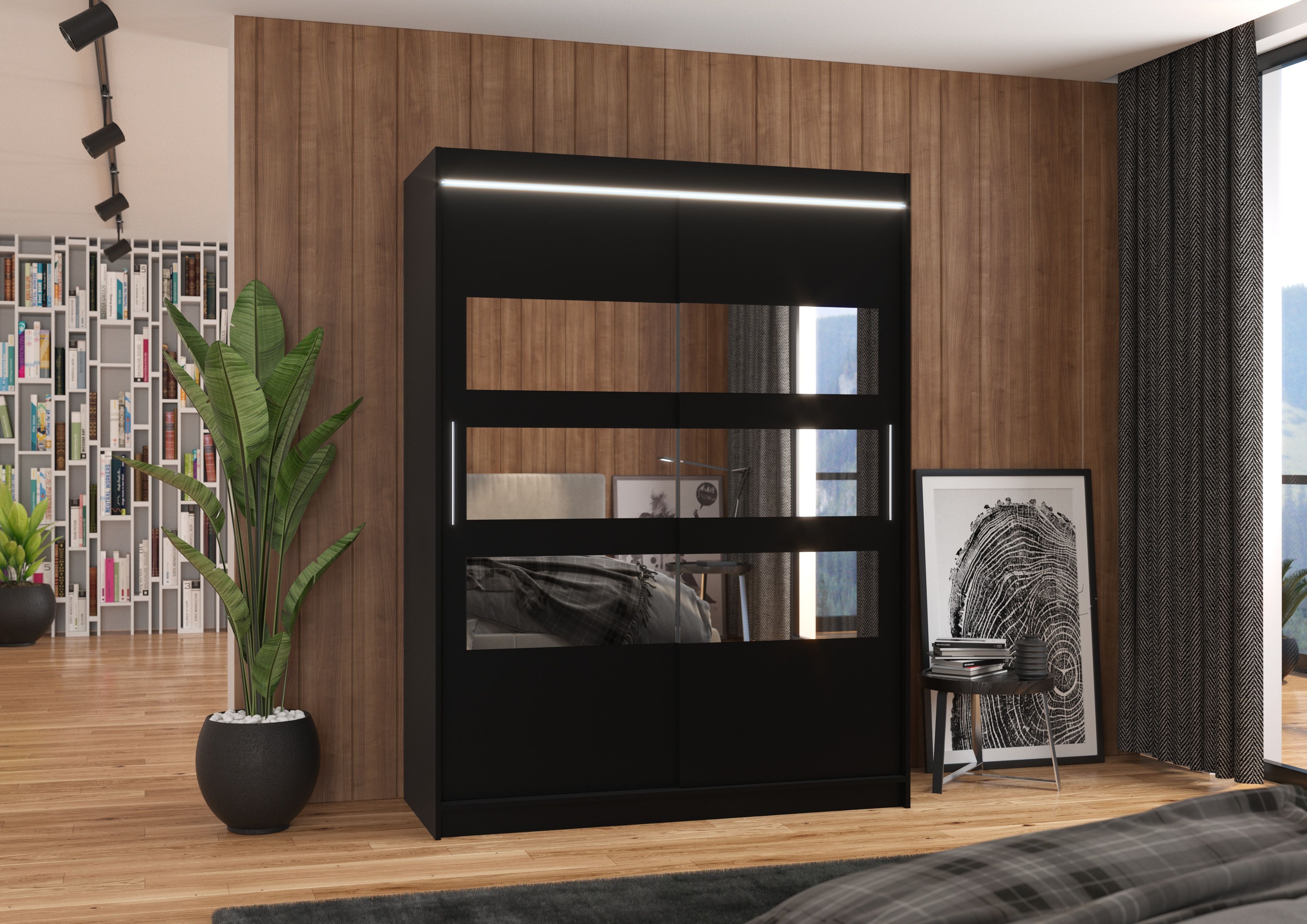 ADRK Šatní zrcadlová skříň posuvná s LED osvětlením FLORENTO B 150 L