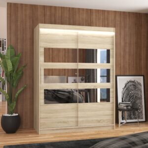 ADRK Šatní zrcadlová skříň posuvná s LED osvětlením FLORENTO S 150 L