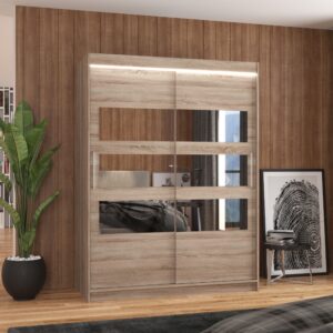 ADRK Šatní zrcadlová skříň posuvná s LED osvětlením FLORENTO T 150 L