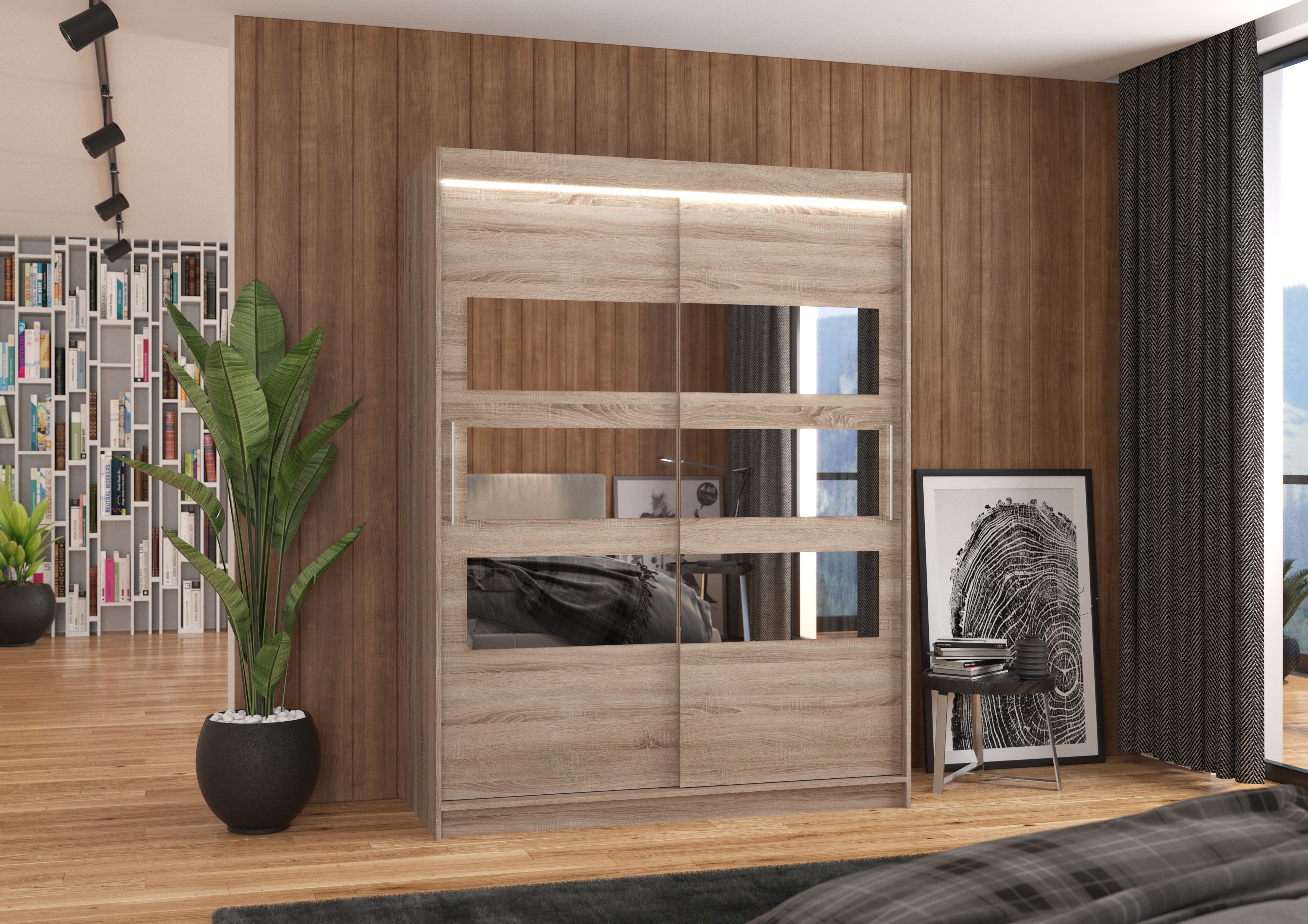 ADRK Šatní zrcadlová skříň posuvná s LED osvětlením FLORENTO T 150 L