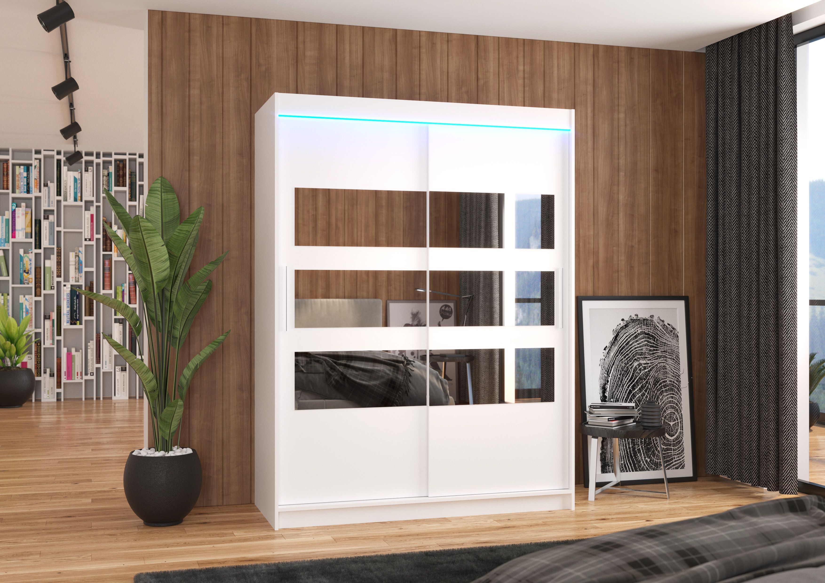 ADRK Šatní zrcadlová skříň posuvná s LED osvětlením FLORENTO W 150 L