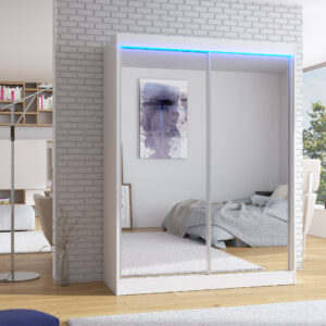 ADRK Šatní zrcadlová skříň posuvná s LED osvětlením FLOREST W 150 L