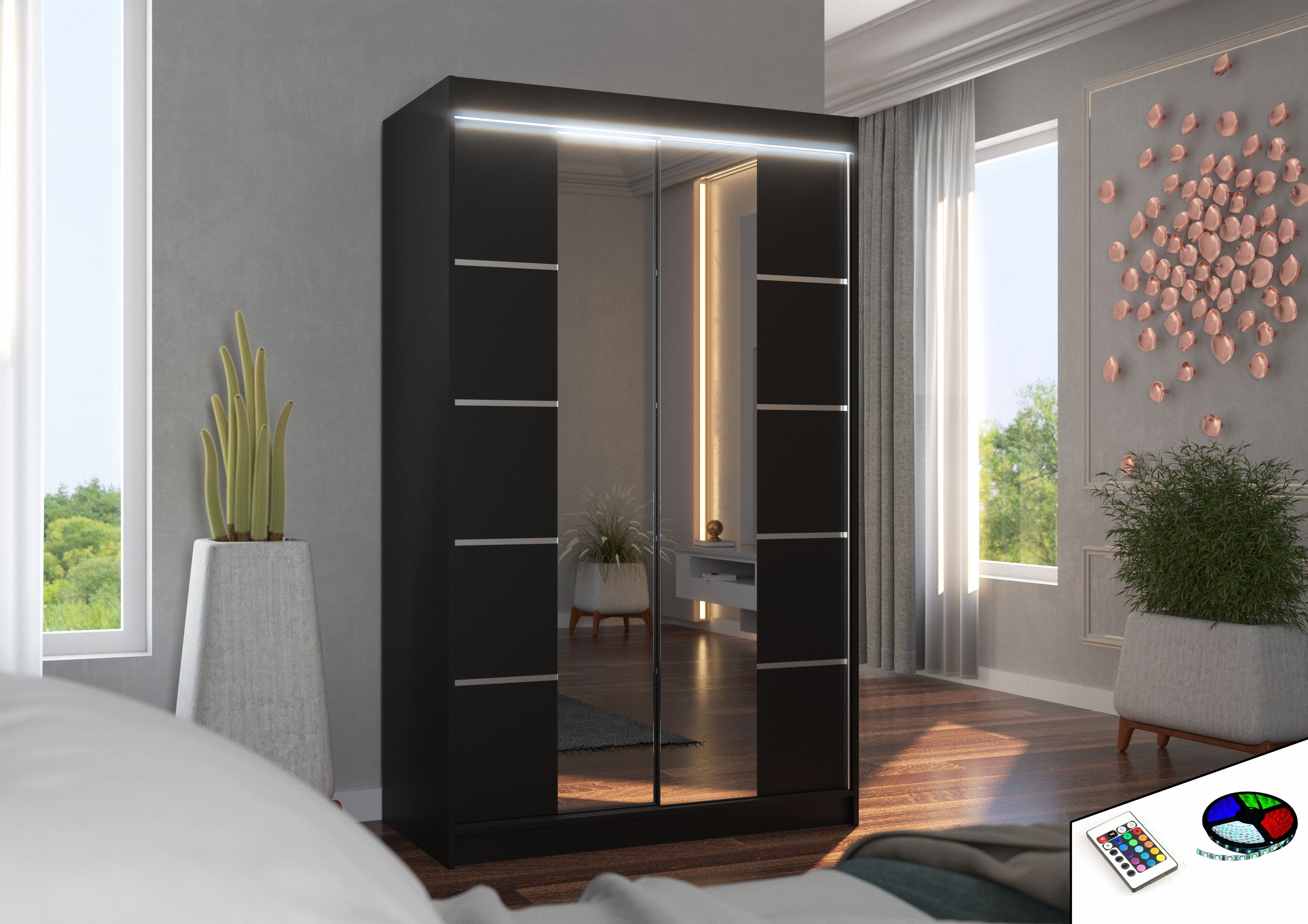 ADRK Šatní zrcadlová skříň posuvná s LED osvětlením GENUA B 120 L