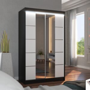 ADRK Šatní zrcadlová skříň posuvná s LED osvětlením GENUA B-W 120 L