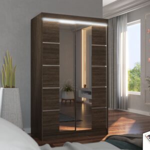 ADRK Šatní zrcadlová skříň posuvná s LED osvětlením GENUA CH 120 L