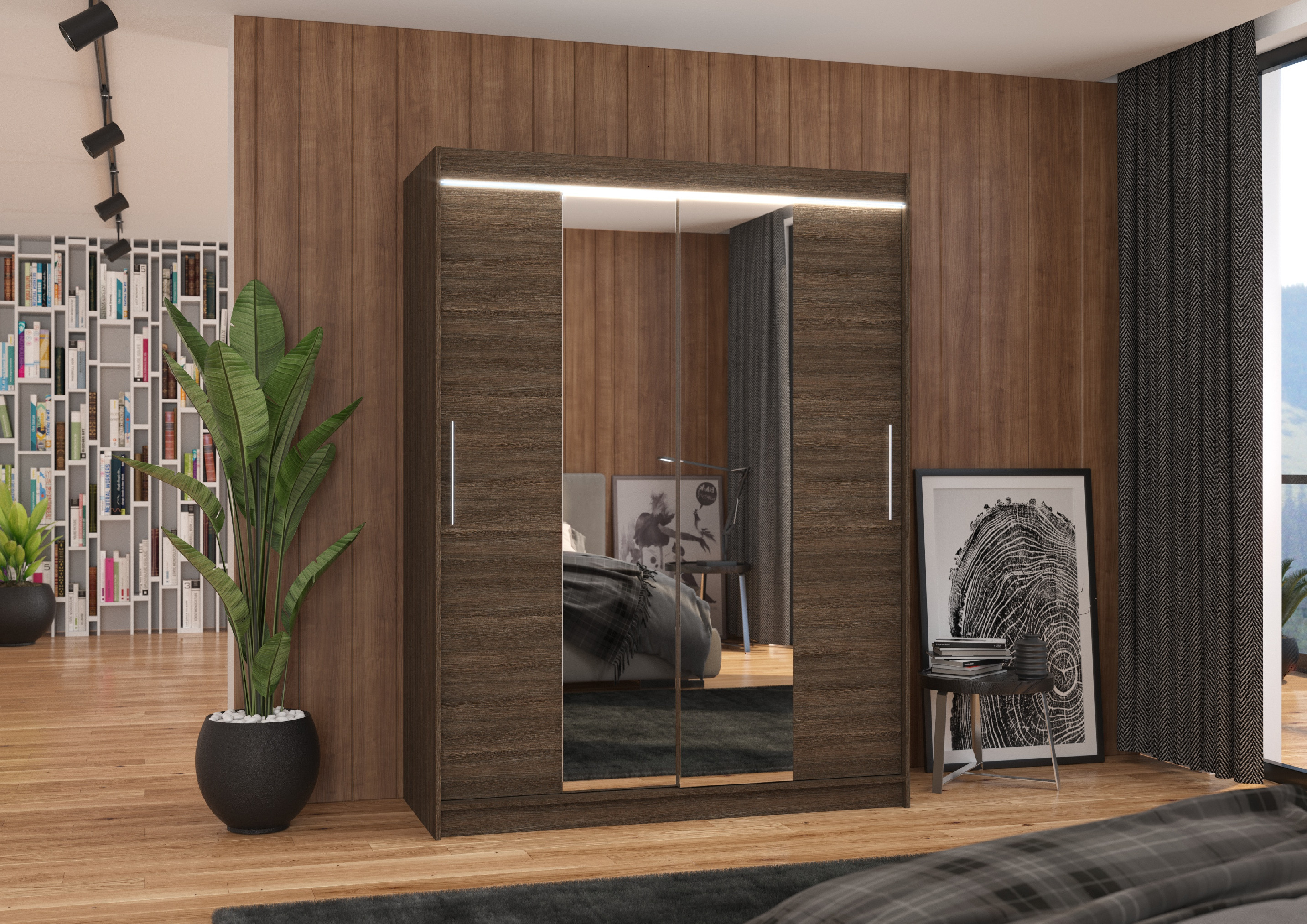 ADRK Šatní zrcadlová skříň posuvná s LED osvětlením INESS CH 150 L