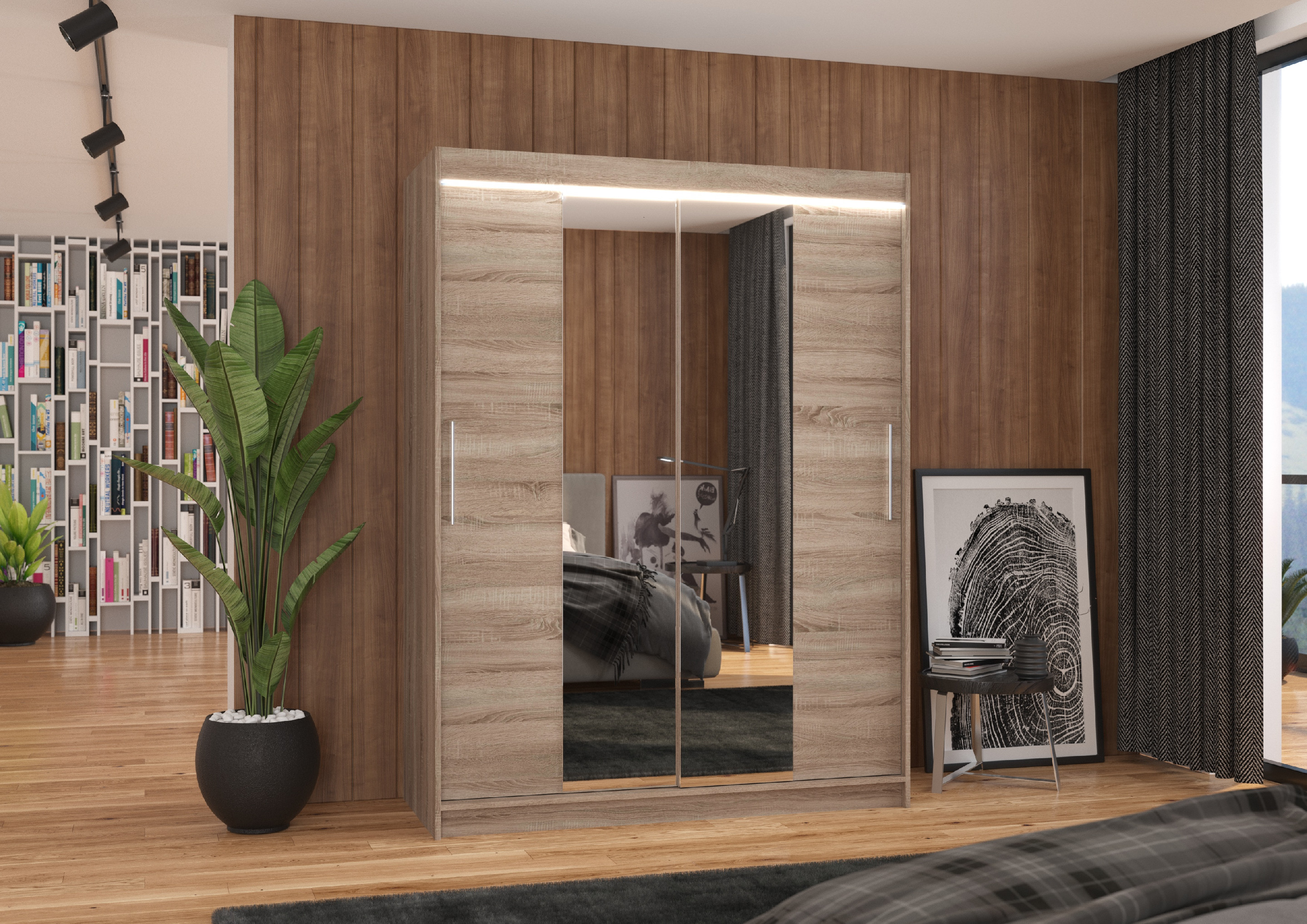 ADRK Šatní zrcadlová skříň posuvná s LED osvětlením INESS T 150 L