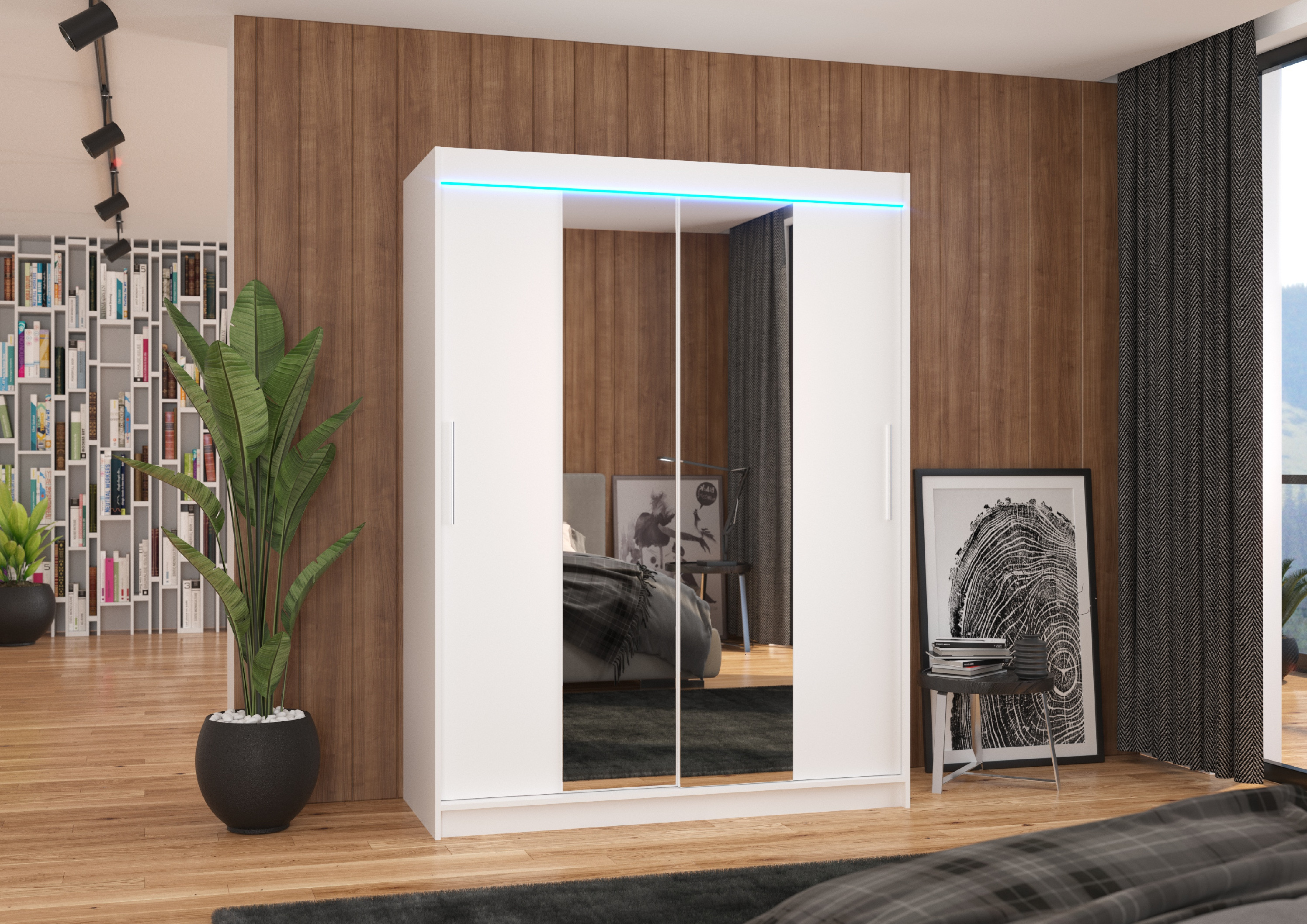 ADRK Šatní zrcadlová skříň posuvná s LED osvětlením INESS W 150 L