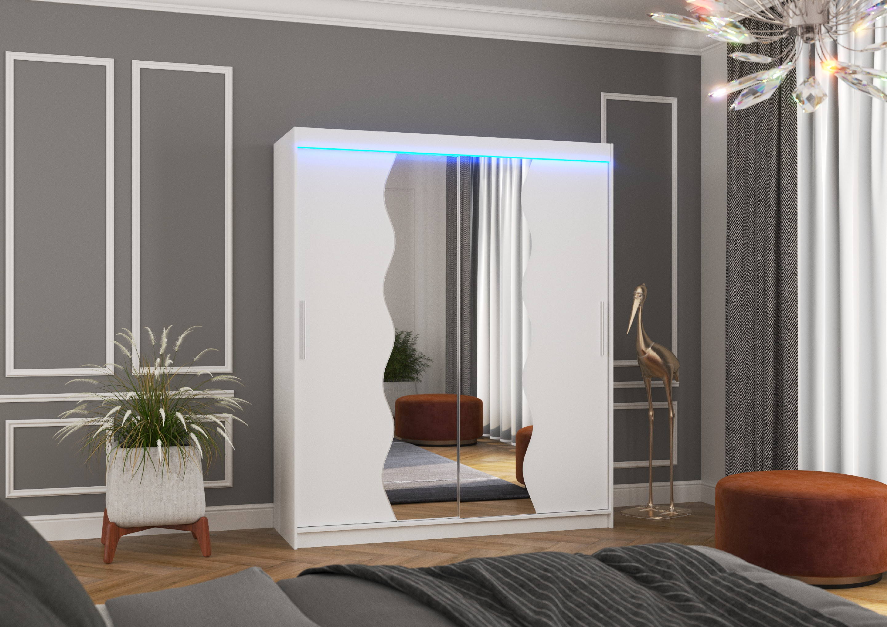 ADRK Šatní zrcadlová skříň posuvná s LED osvětlením KANSAS W 180 L