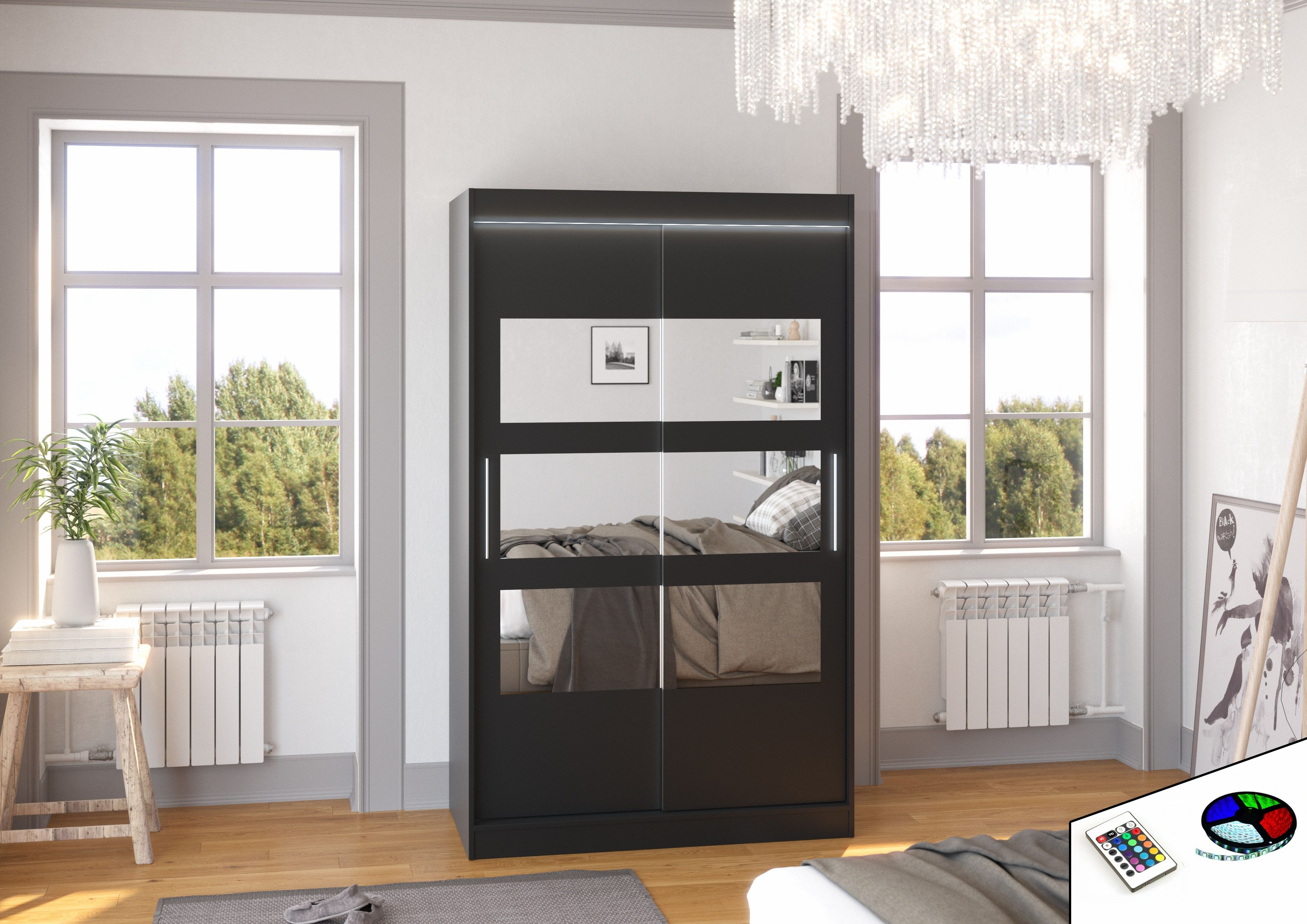 ADRK Šatní zrcadlová skříň posuvná s LED osvětlením KOLORADO B 120 L