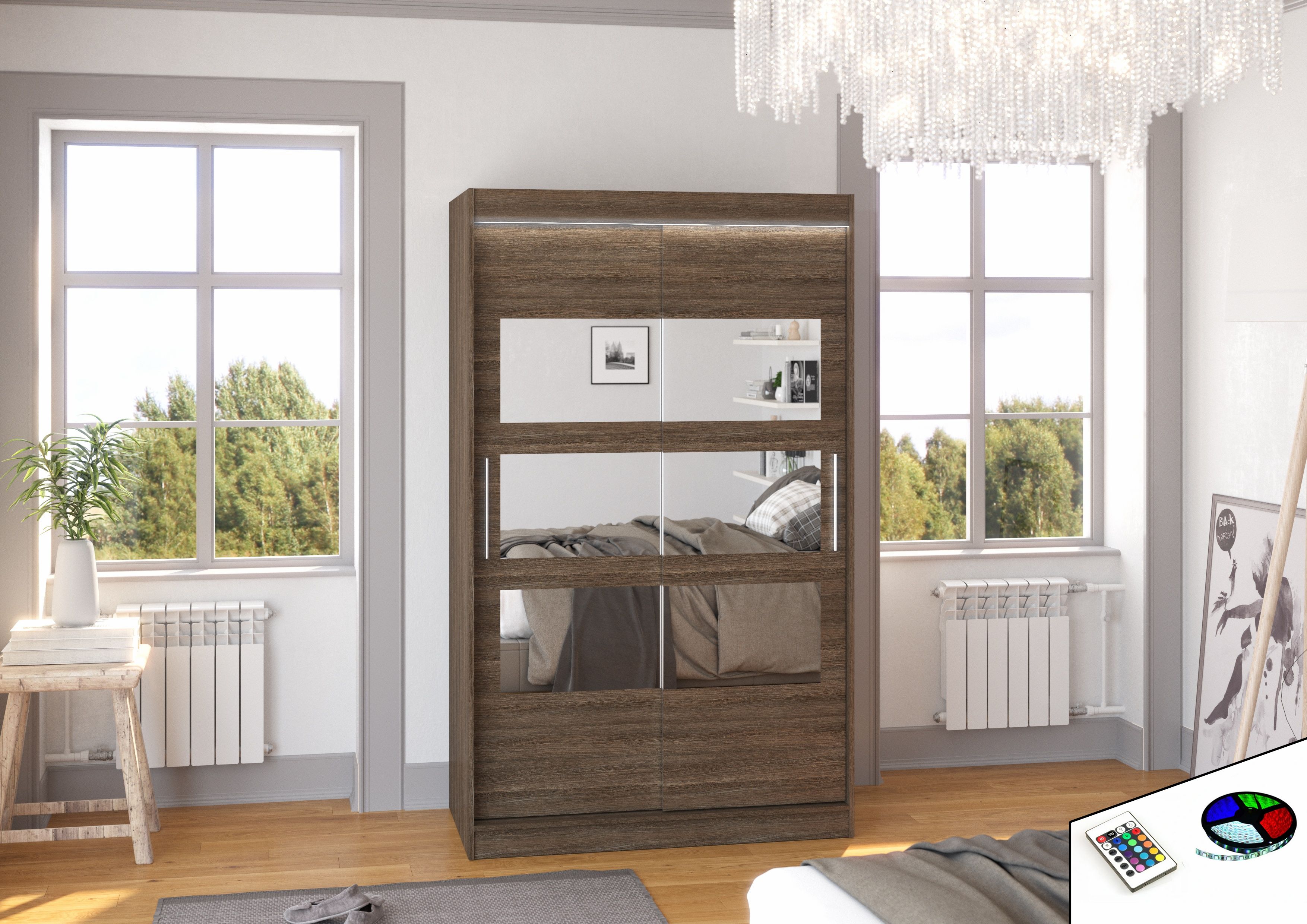 ADRK Šatní zrcadlová skříň posuvná s LED osvětlením KOLORADO CH 120 L