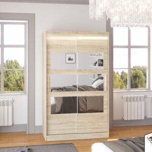 ADRK Šatní zrcadlová skříň posuvná s LED osvětlením KOLORADO S 120 L