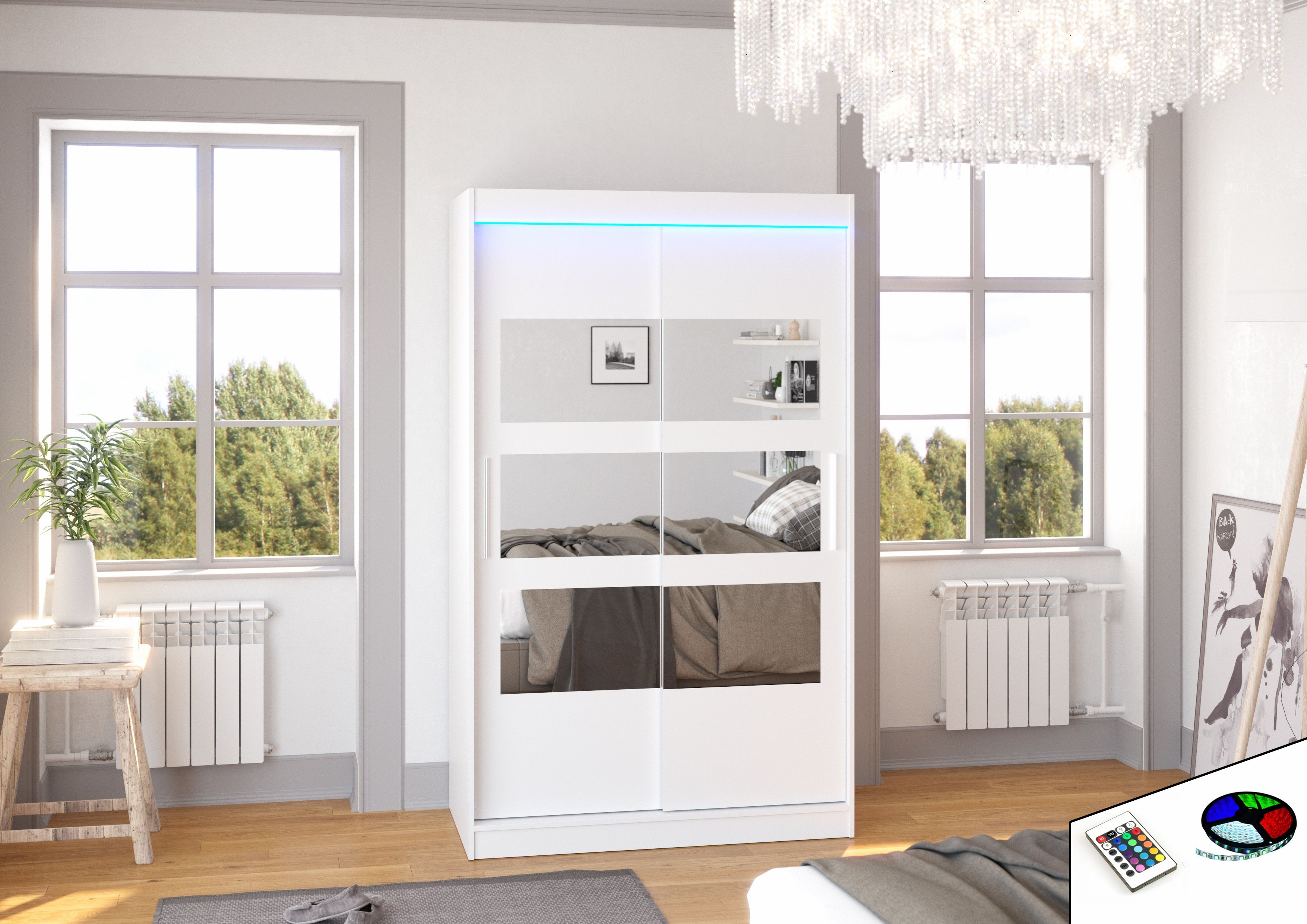 ADRK Šatní zrcadlová skříň posuvná s LED osvětlením KOLORADO W 120 L