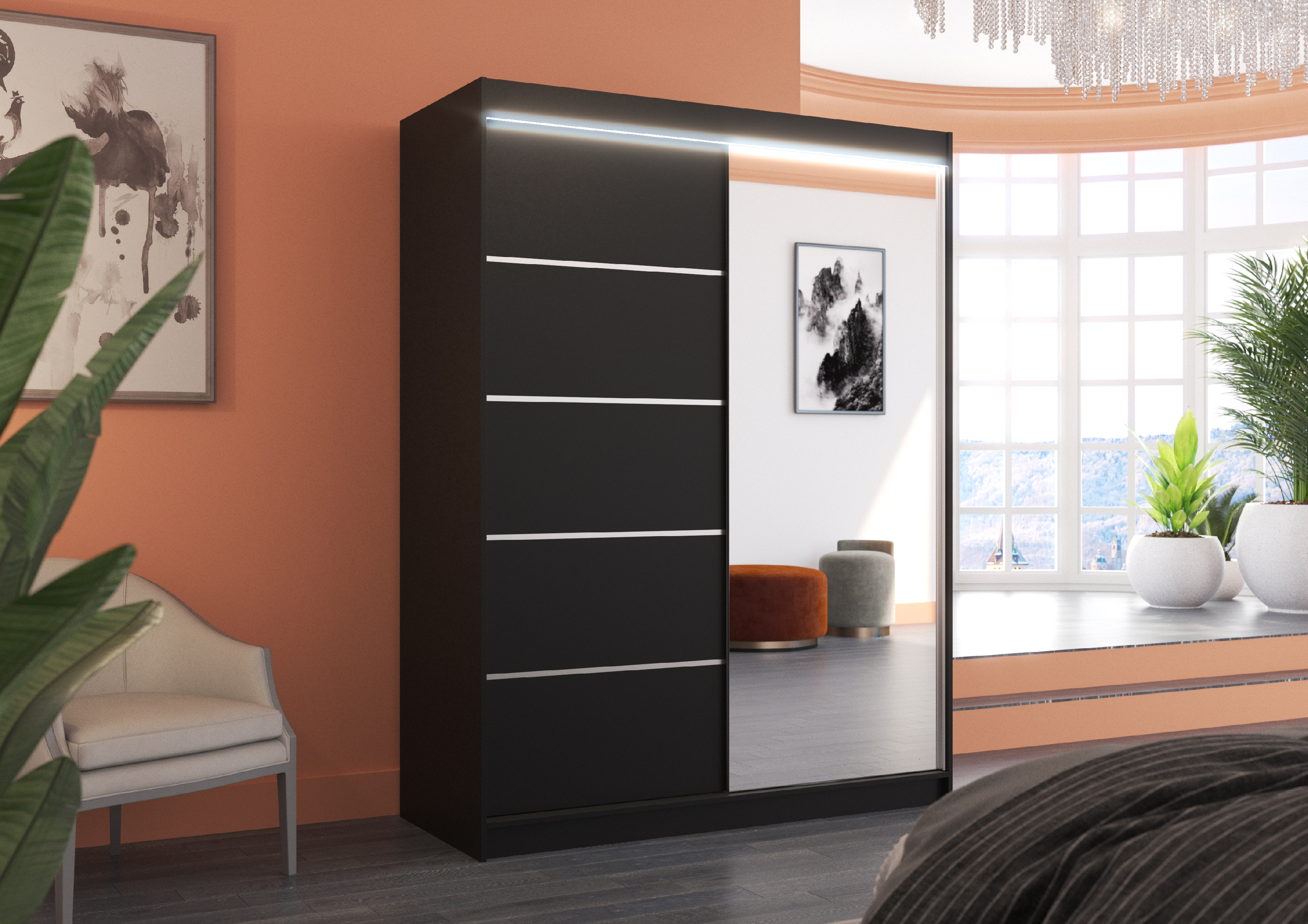 ADRK Šatní zrcadlová skříň posuvná s LED osvětlením LIMBO B 150 L