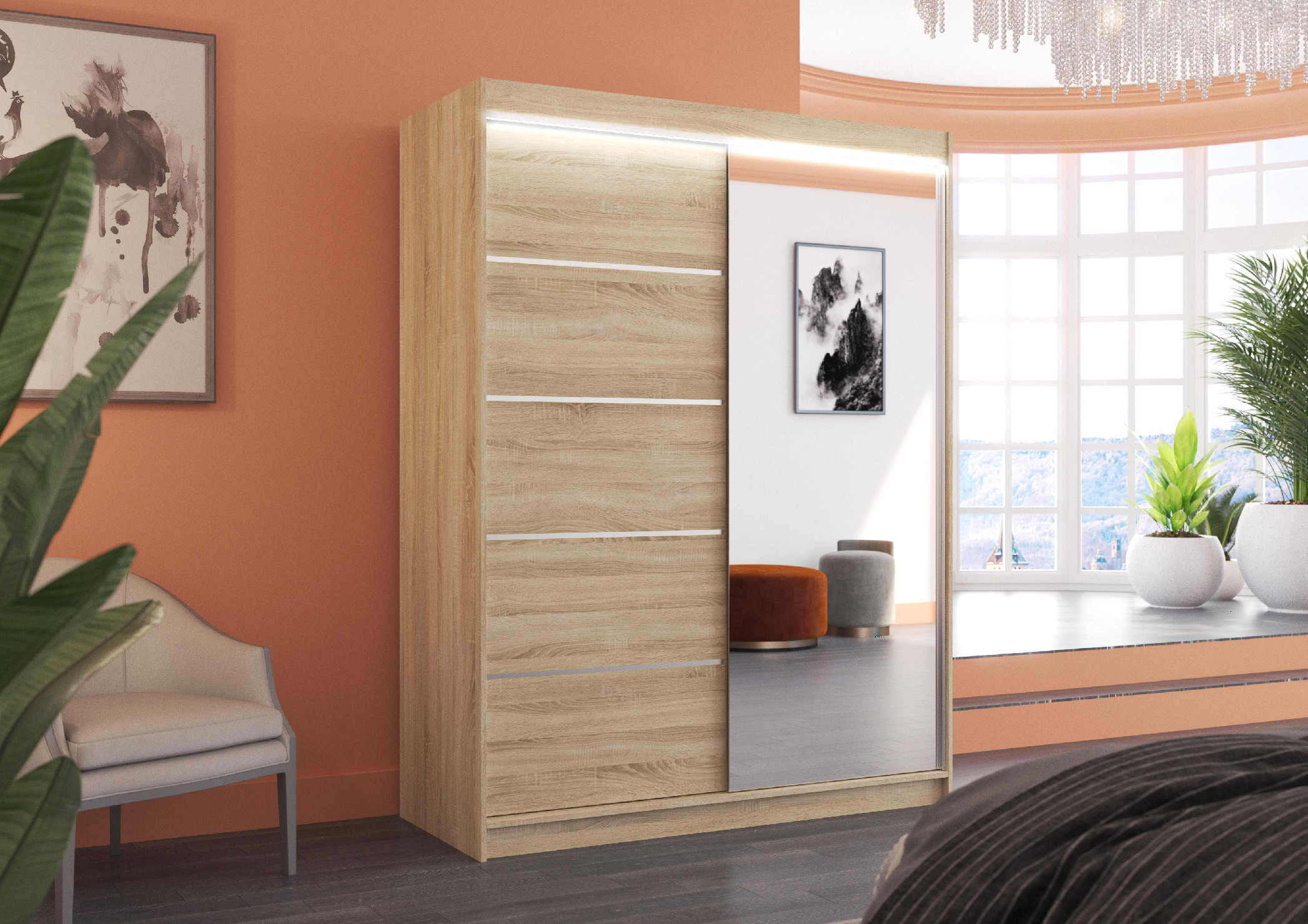 ADRK Šatní zrcadlová skříň posuvná s LED osvětlením LIMBO S 150 L
