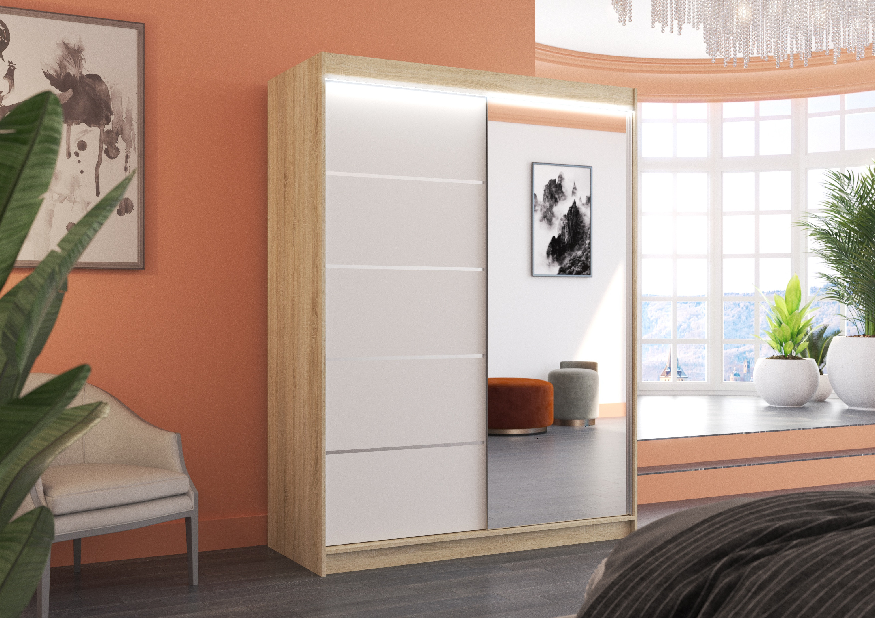 ADRK Šatní zrcadlová skříň posuvná s LED osvětlením LIMBO S-W 150 L