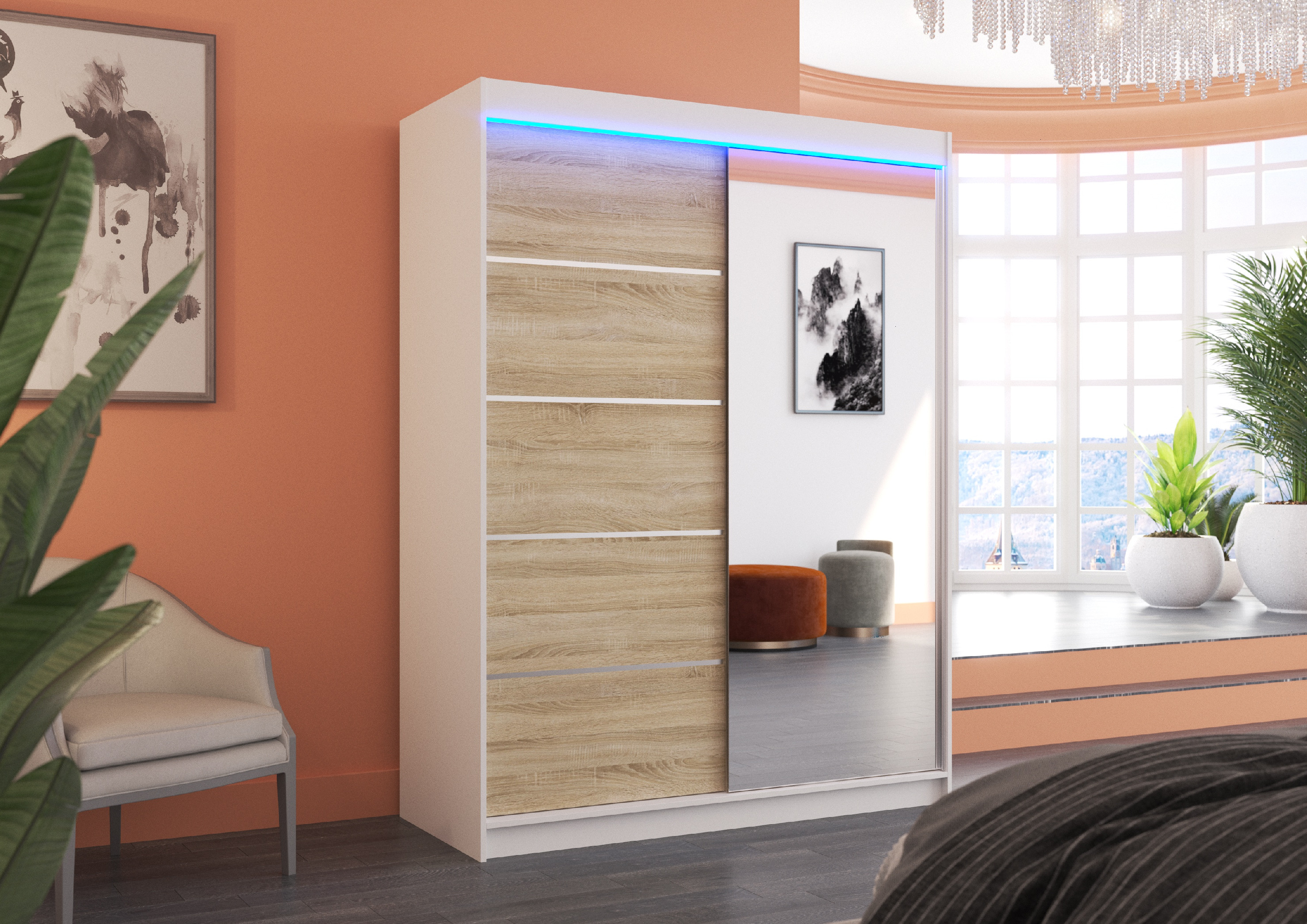 ADRK Šatní zrcadlová skříň posuvná s LED osvětlením LIMBO W-S 150 L