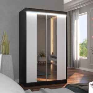 ADRK Šatní zrcadlová skříň posuvná s LED osvětlením MARVIN B-W 120 L