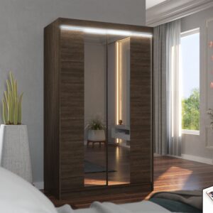 ADRK Šatní zrcadlová skříň posuvná s LED osvětlením MARVIN CH 120 L