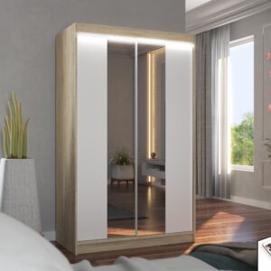 ADRK Šatní zrcadlová skříň posuvná s LED osvětlením MARVIN S-W 120 L