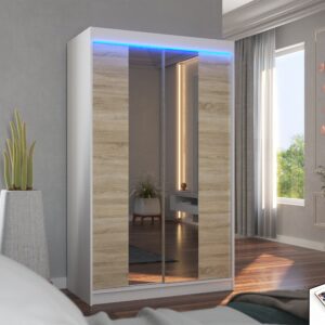 ADRK Šatní zrcadlová skříň posuvná s LED osvětlením MARVIN W-S 120 L