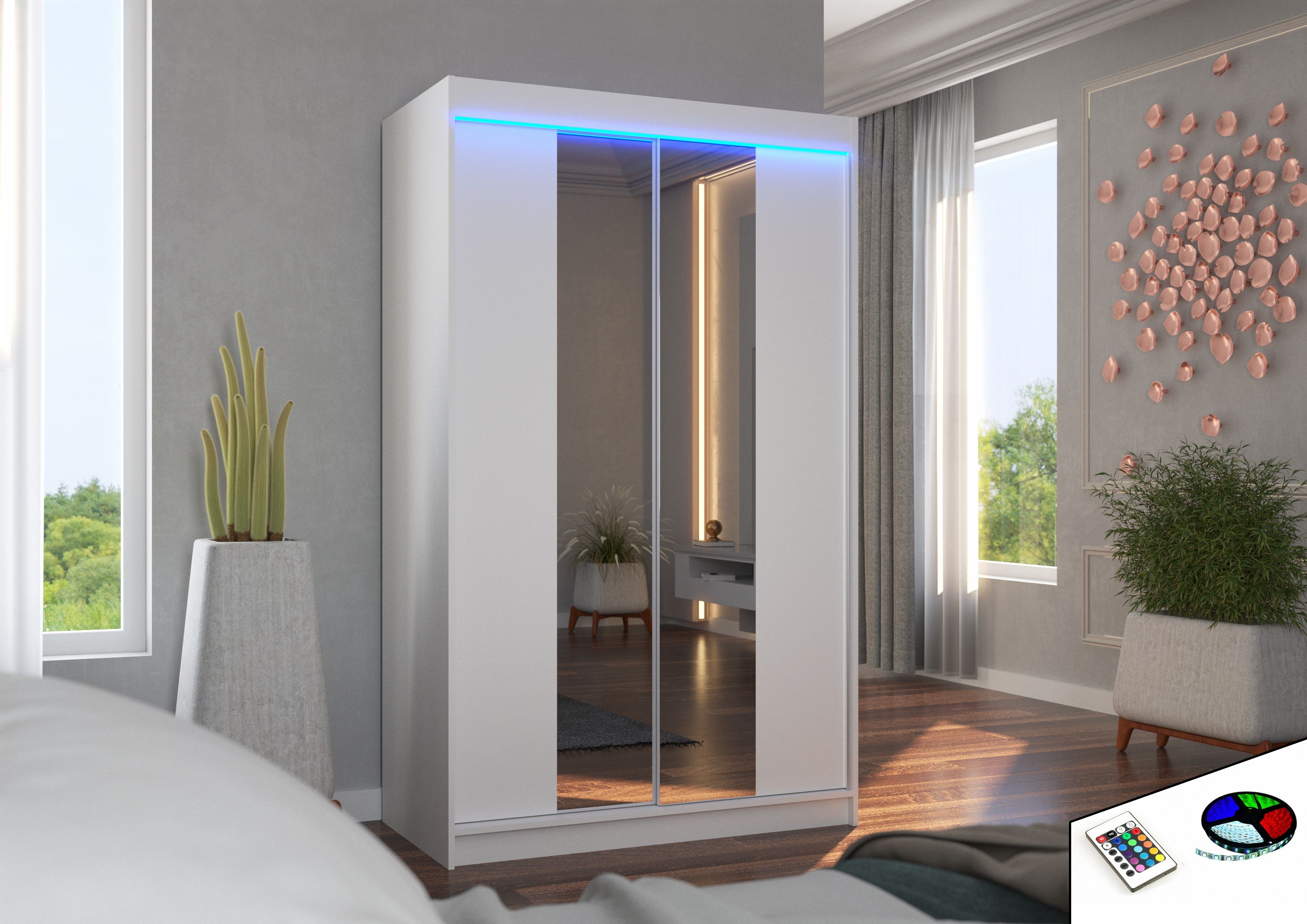 ADRK Šatní zrcadlová skříň posuvná s LED osvětlením MARVIN W120 L