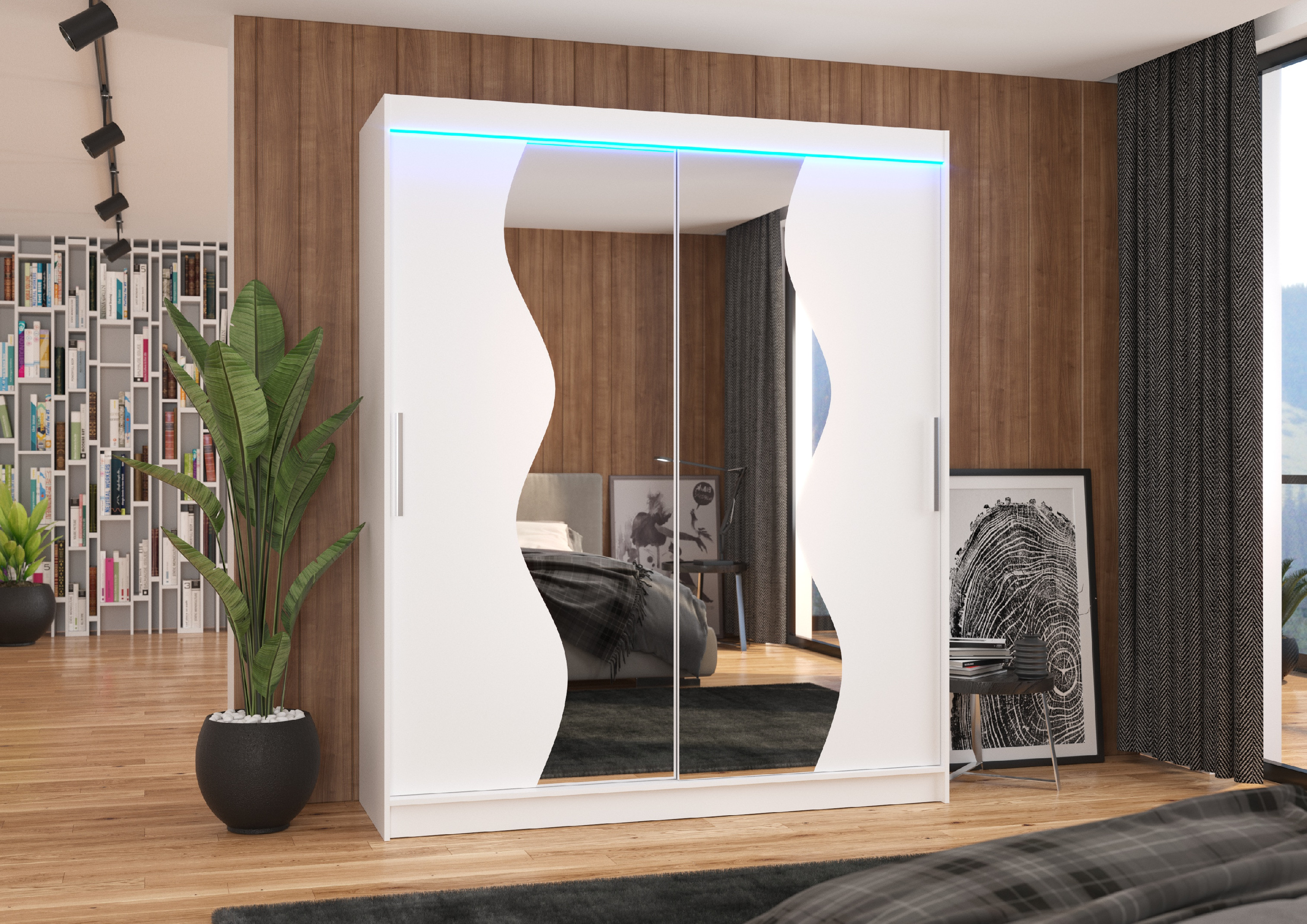 ADRK Šatní zrcadlová skříň posuvná s LED osvětlením MEDISON W 180 L