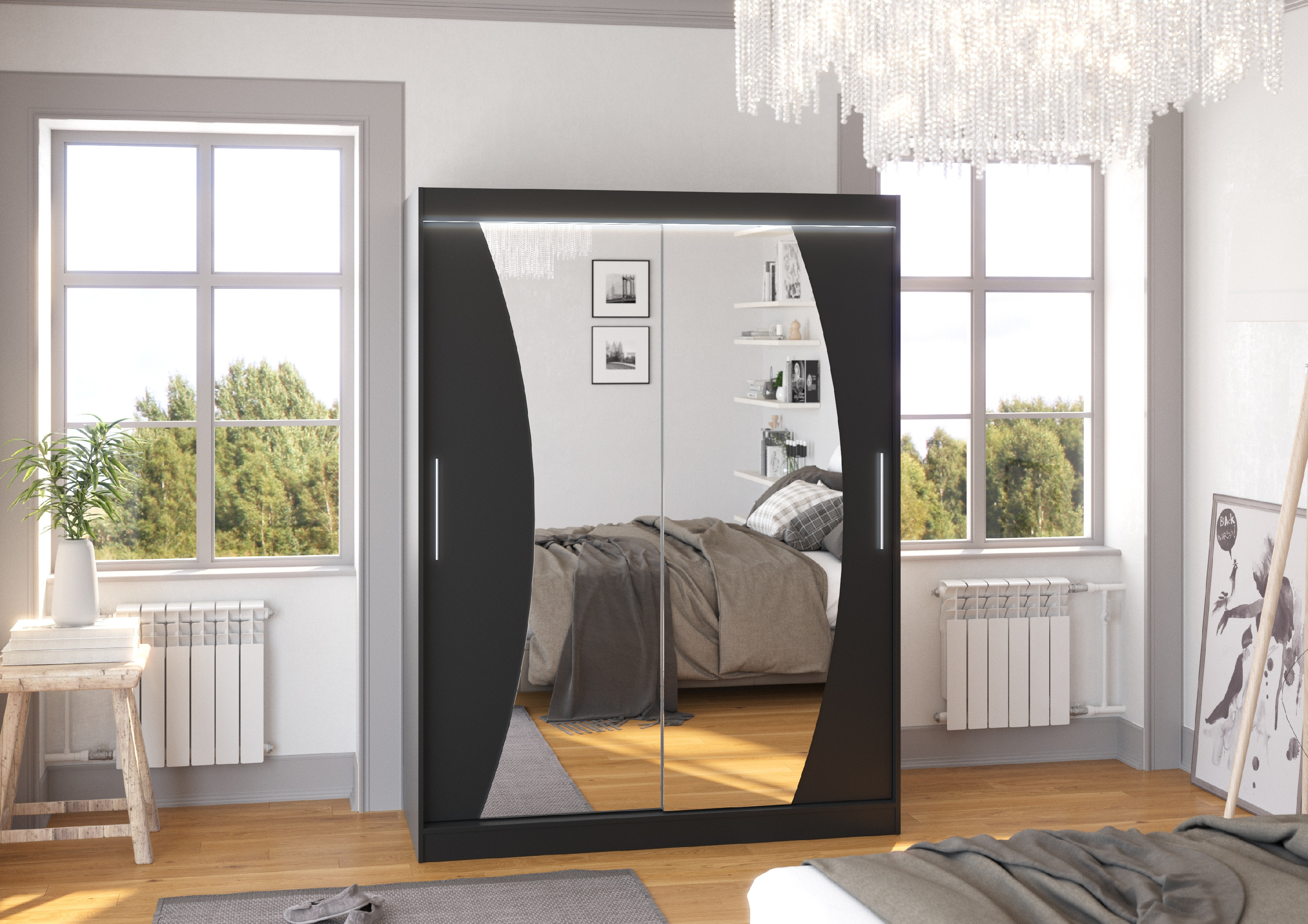 ADRK Šatní zrcadlová skříň posuvná s LED osvětlením MODESTO B 150 L