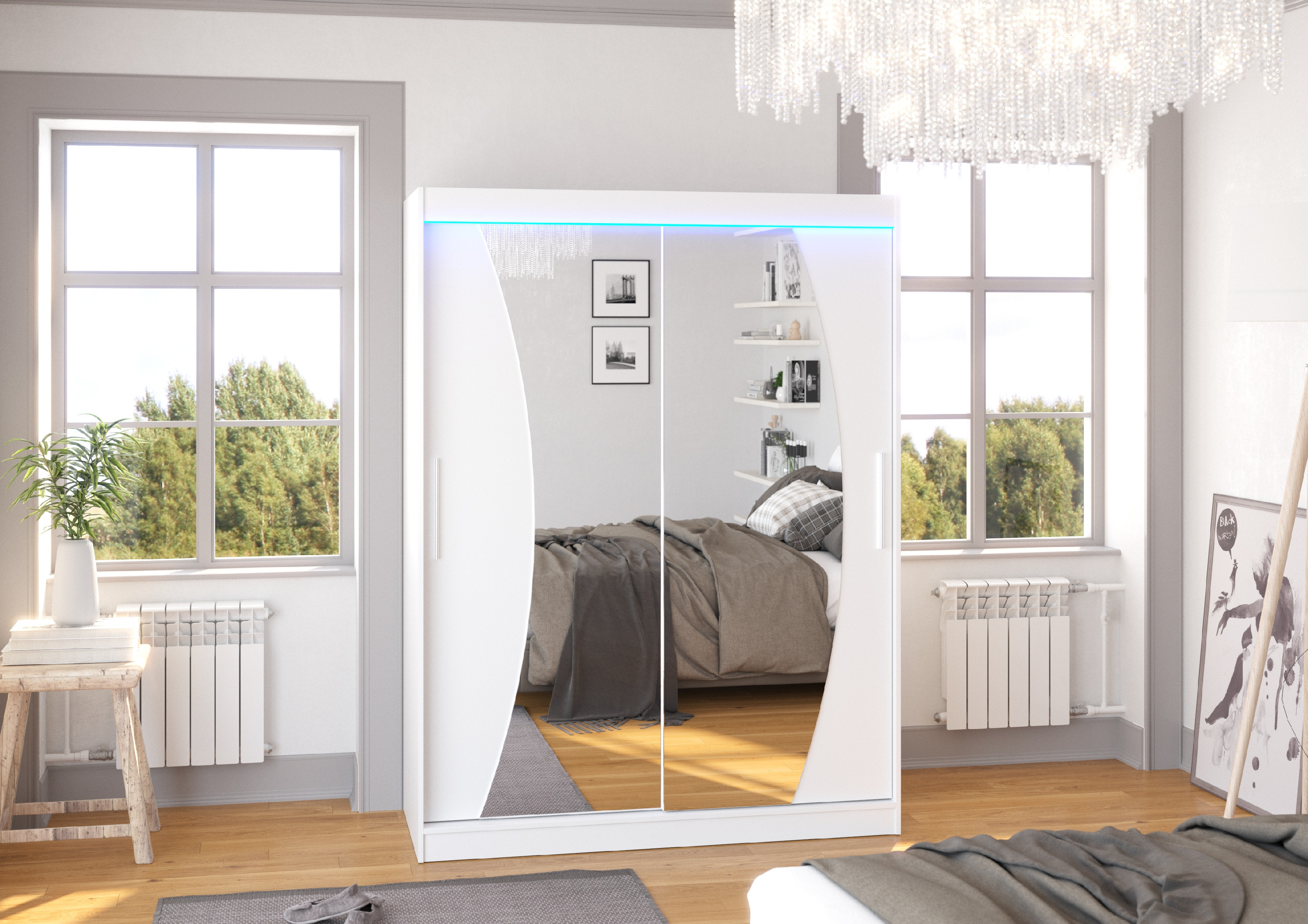 ADRK Šatní zrcadlová skříň posuvná s LED osvětlením MODESTO W 150 L