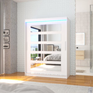ADRK Šatní zrcadlová skříň posuvná s LED osvětlením MURANI W 150 L