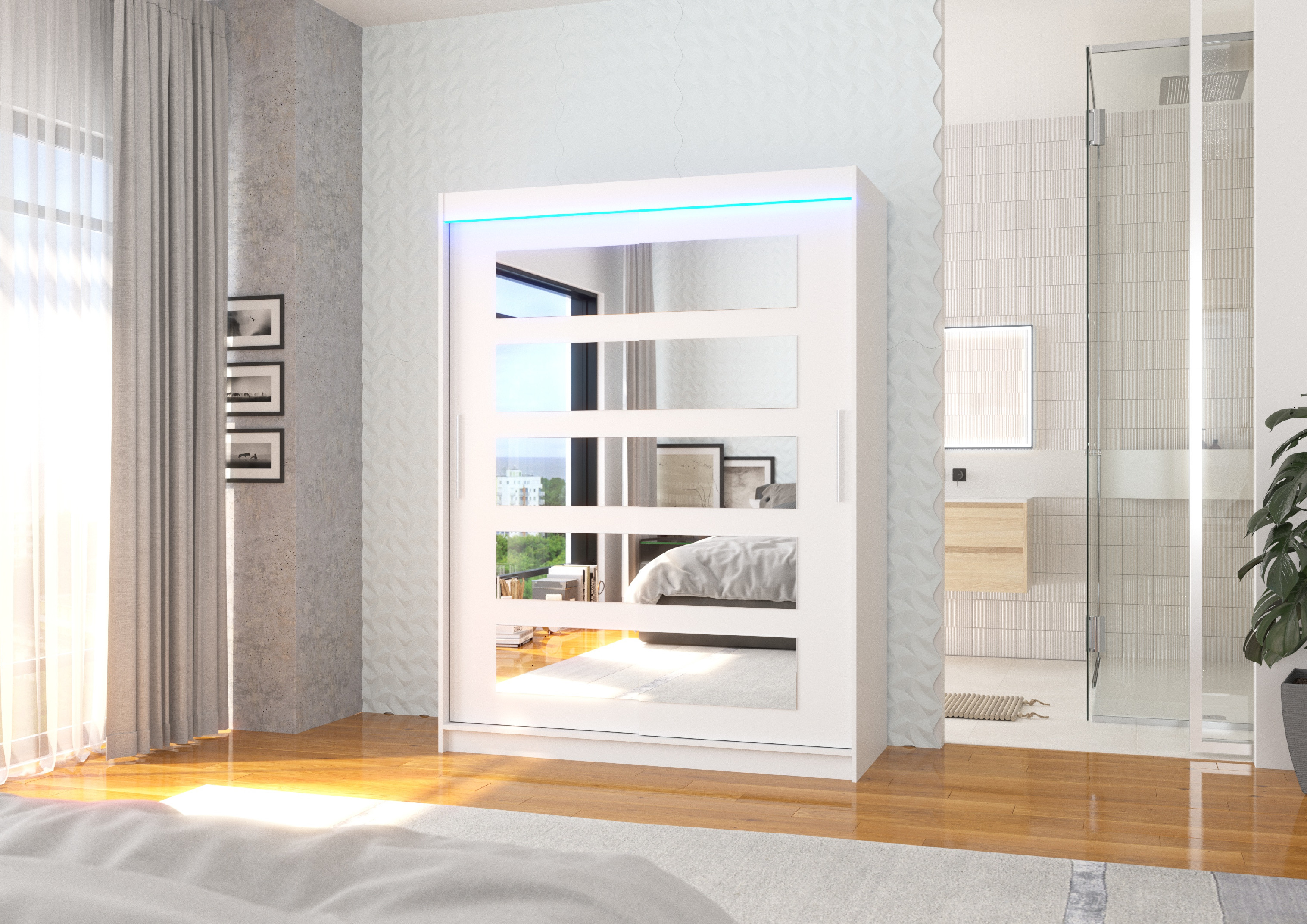 ADRK Šatní zrcadlová skříň posuvná s LED osvětlením MURANI W 150 L