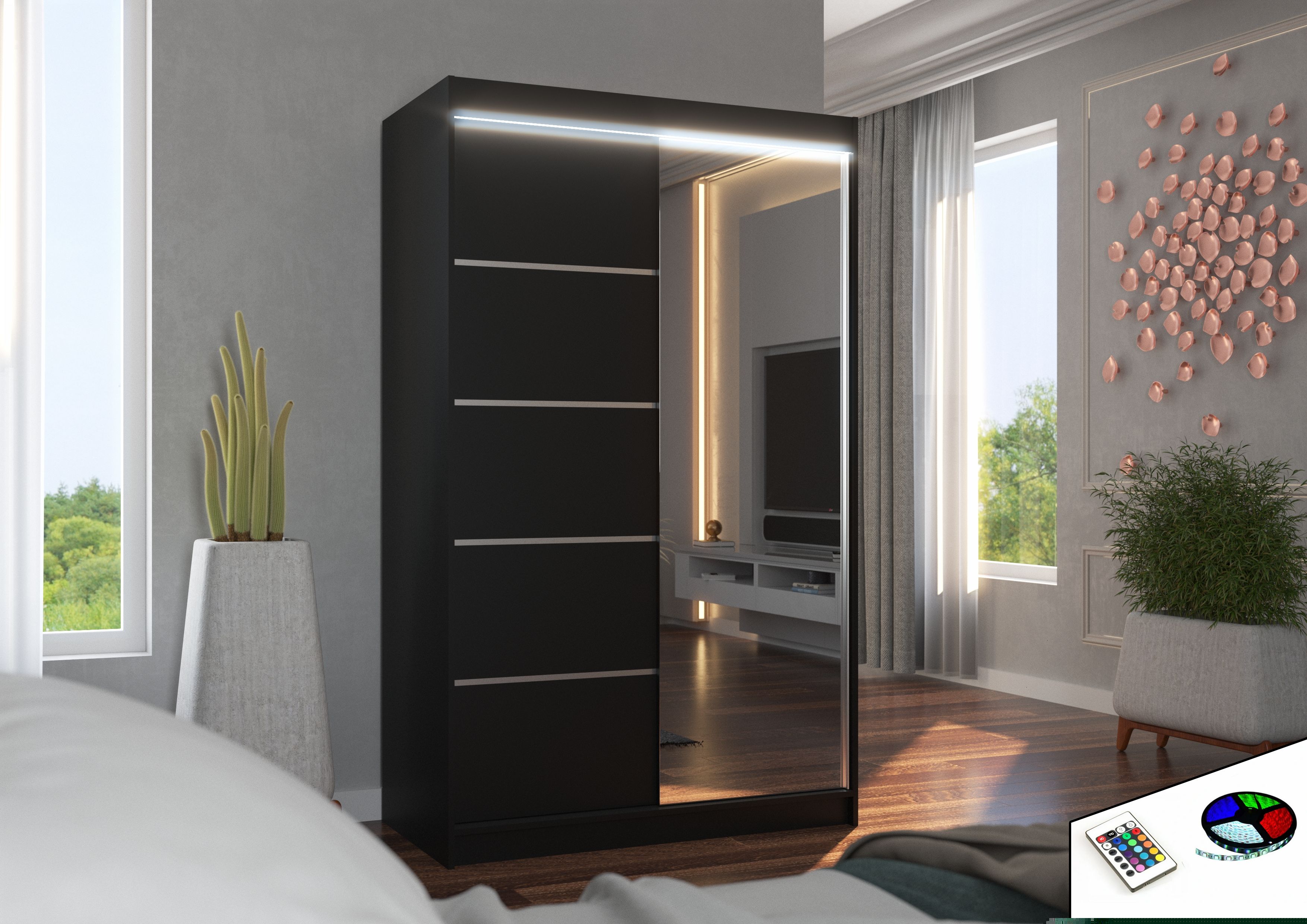 ADRK Šatní zrcadlová skříň posuvná s LED osvětlením NICEA B 120 L