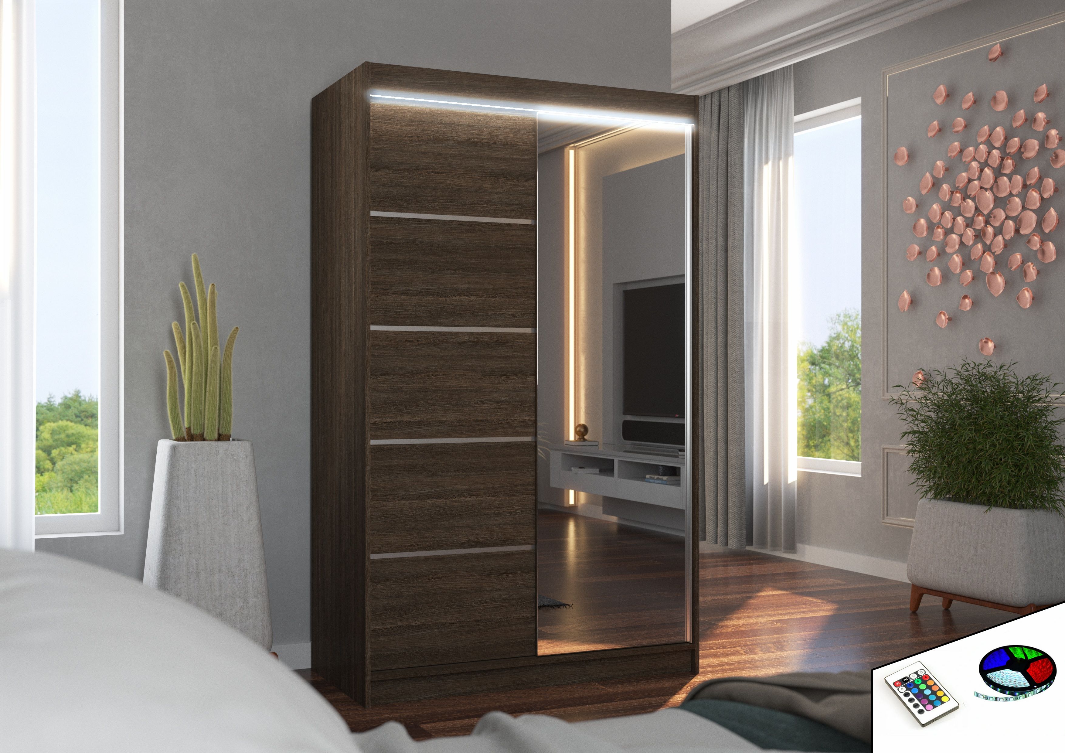 ADRK Šatní zrcadlová skříň posuvná s LED osvětlením NICEA CH 120 L