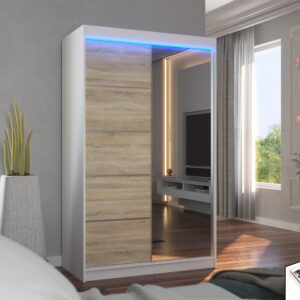 ADRK Šatní zrcadlová skříň posuvná s LED osvětlením NICEA W-S 120 L