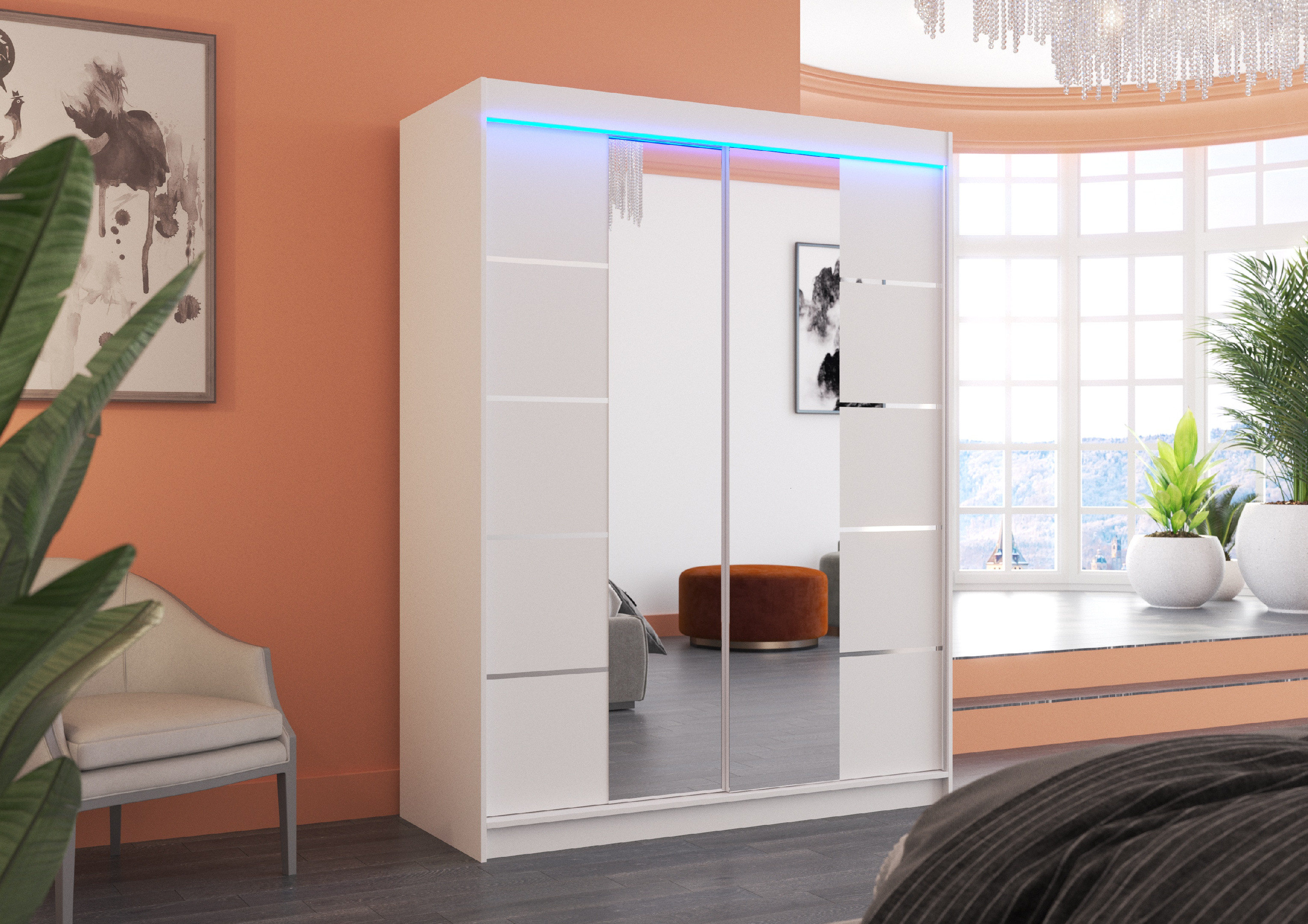ADRK Šatní zrcadlová skříň posuvná s LED osvětlením NORDIC W 150 L