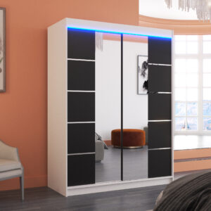 ADRK Šatní zrcadlová skříň posuvná s LED osvětlením NORDIC W-B 150 L