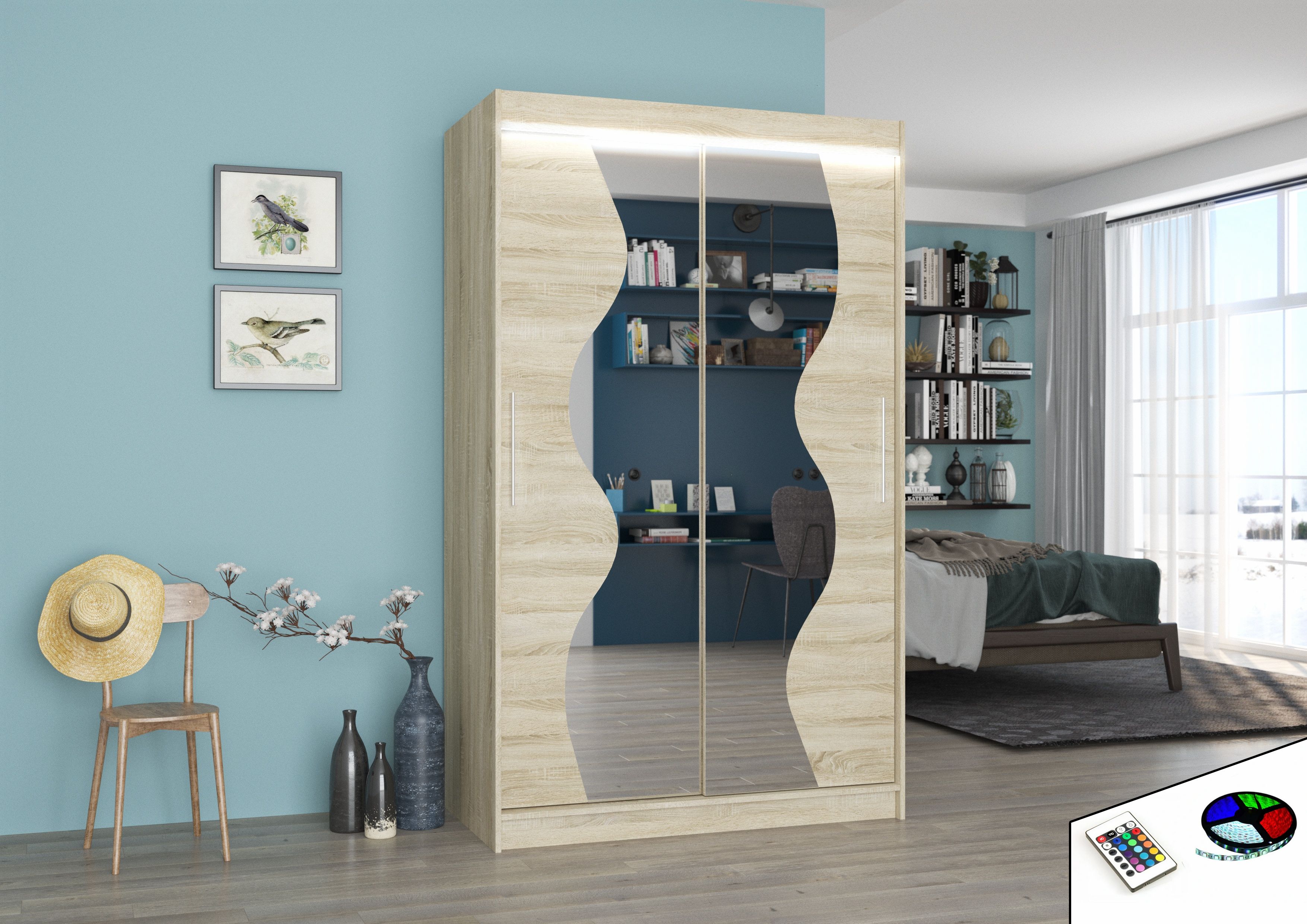 ADRK Šatní zrcadlová skříň posuvná s LED osvětlením OSWALD S 120 L