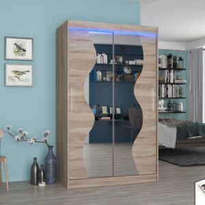 ADRK Šatní zrcadlová skříň posuvná s LED osvětlením OSWALD T 120 L