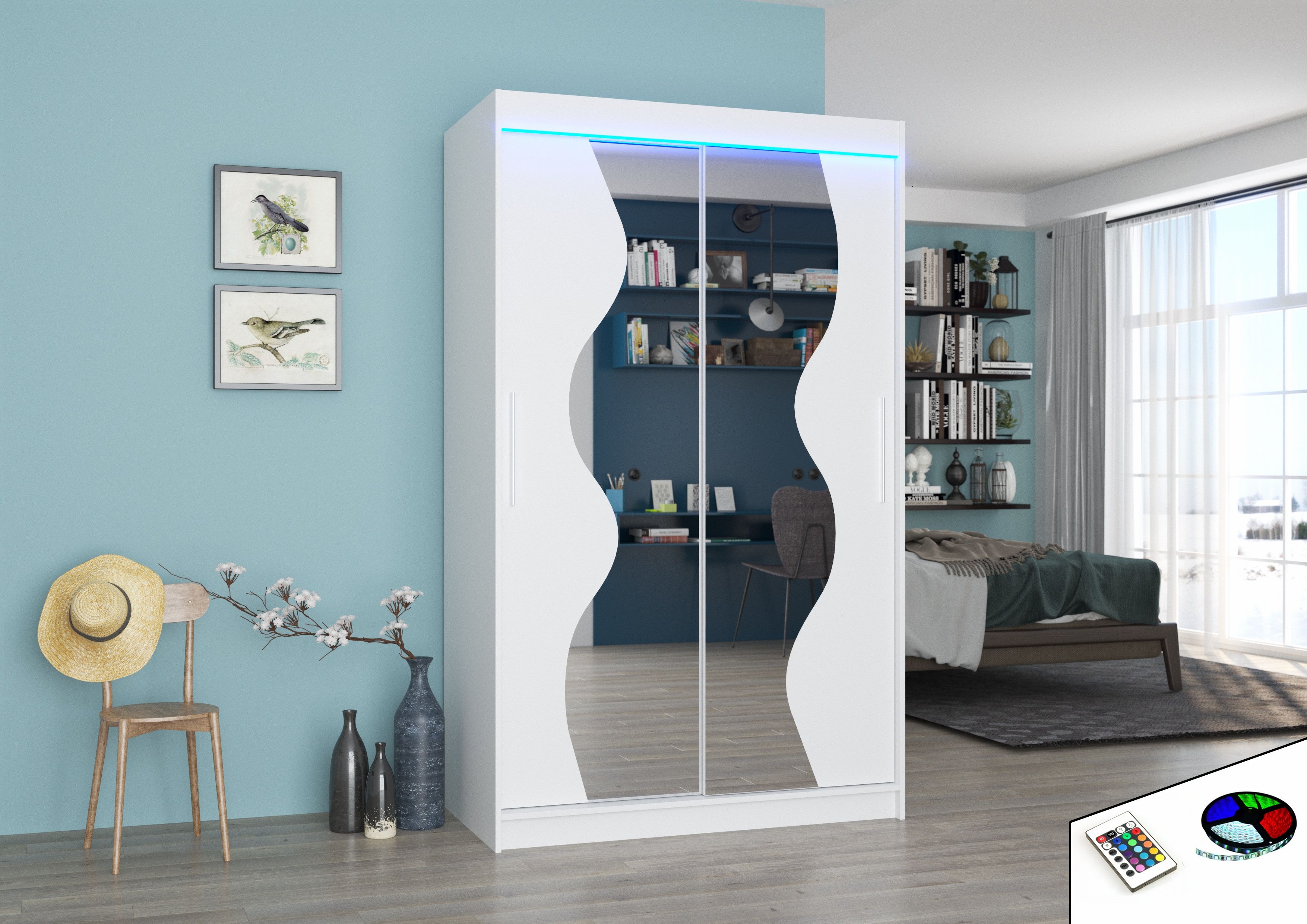 ADRK Šatní zrcadlová skříň posuvná s LED osvětlením OSWALD W 120 L
