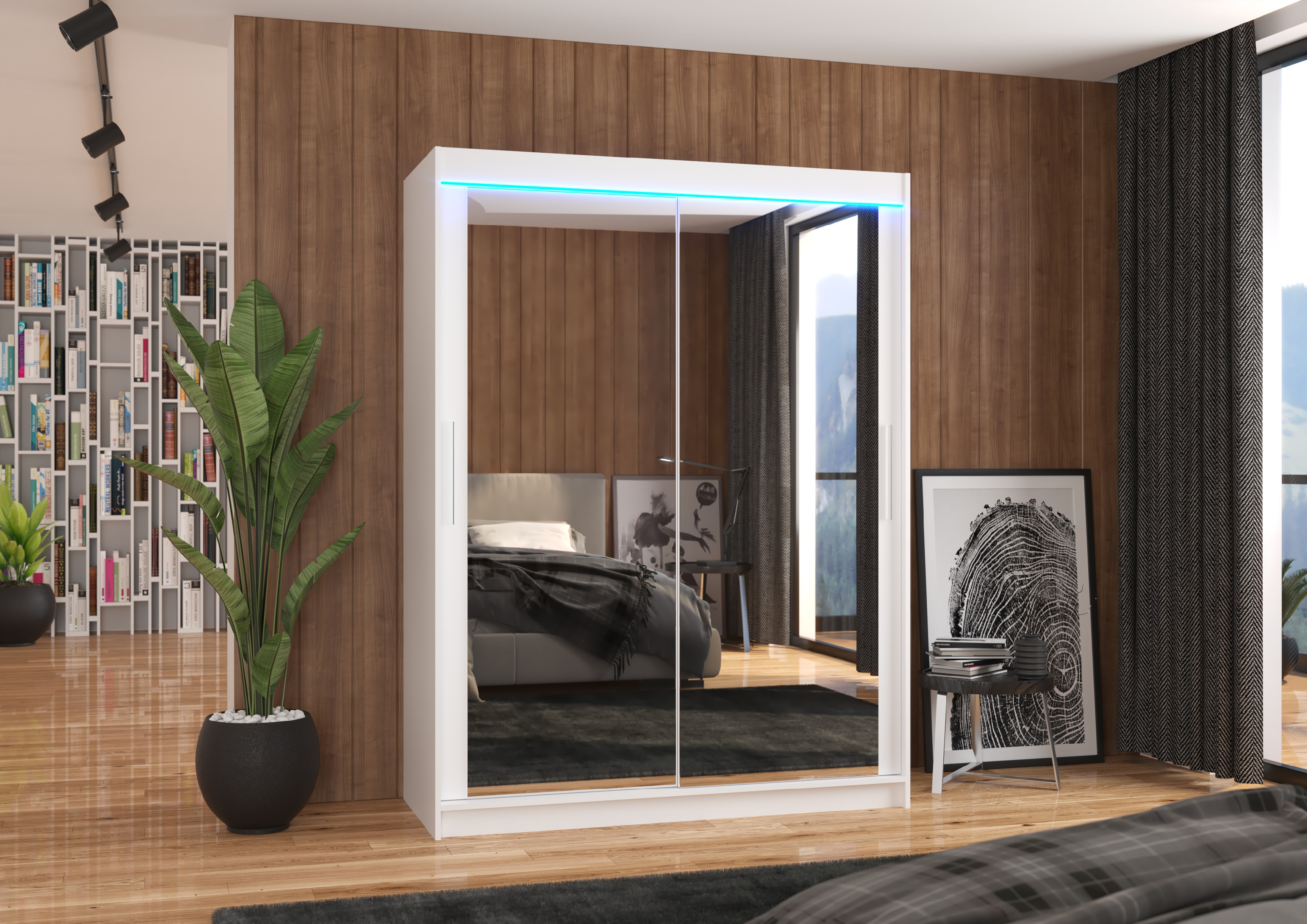 ADRK Šatní zrcadlová skříň posuvná s LED osvětlením PERMO W 150 L