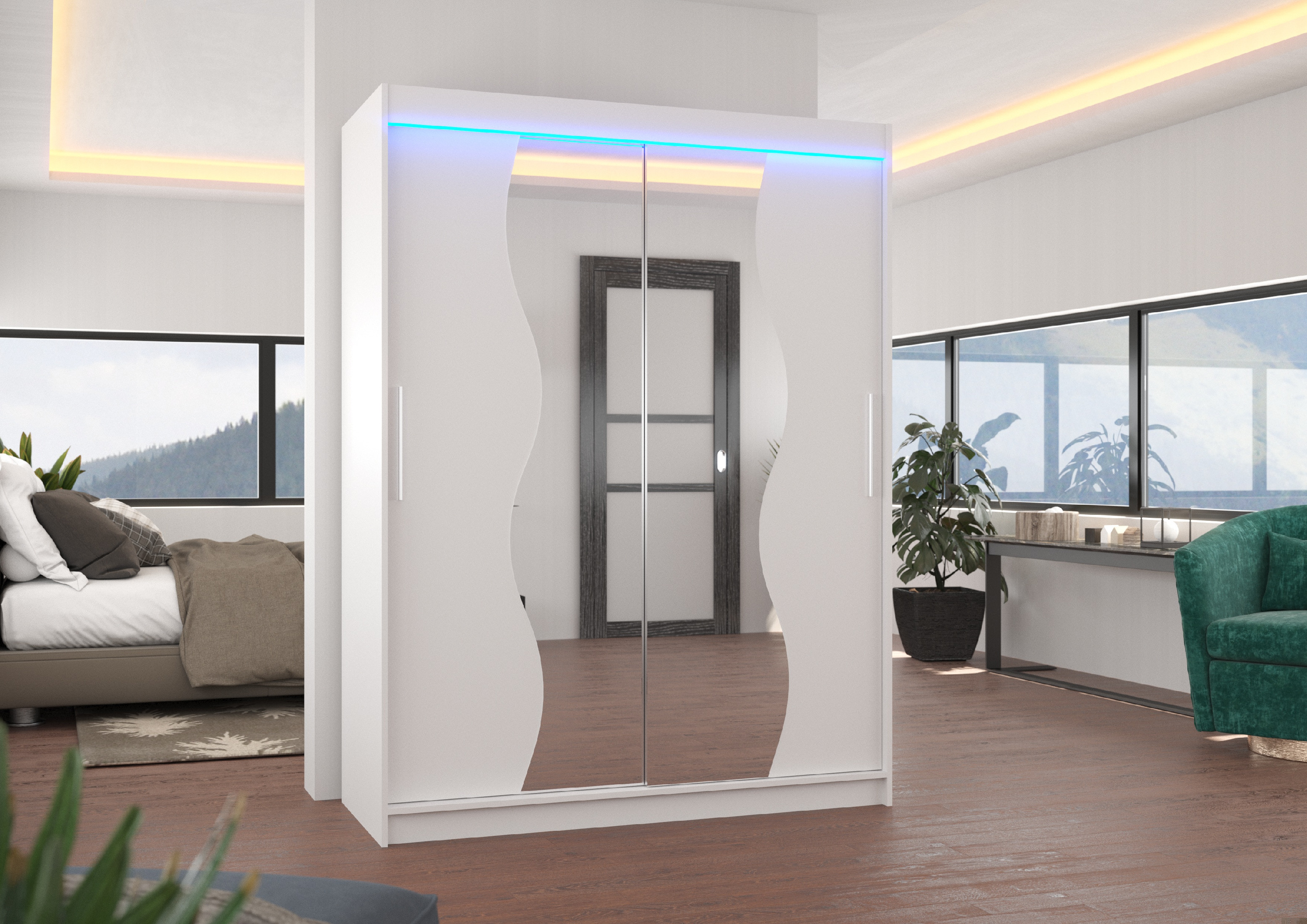 ADRK Šatní zrcadlová skříň posuvná s LED osvětlením RENZO W 150 L