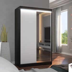 ADRK Šatní zrcadlová skříň posuvná s LED osvětlením REWENA B-W 120 L