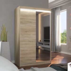 ADRK Šatní zrcadlová skříň posuvná s LED osvětlením REWENA S 120 L
