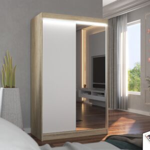 ADRK Šatní zrcadlová skříň posuvná s LED osvětlením REWENA S-W 120 L