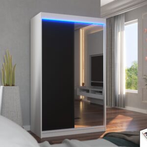 ADRK Šatní zrcadlová skříň posuvná s LED osvětlením REWENA W-B 120 L