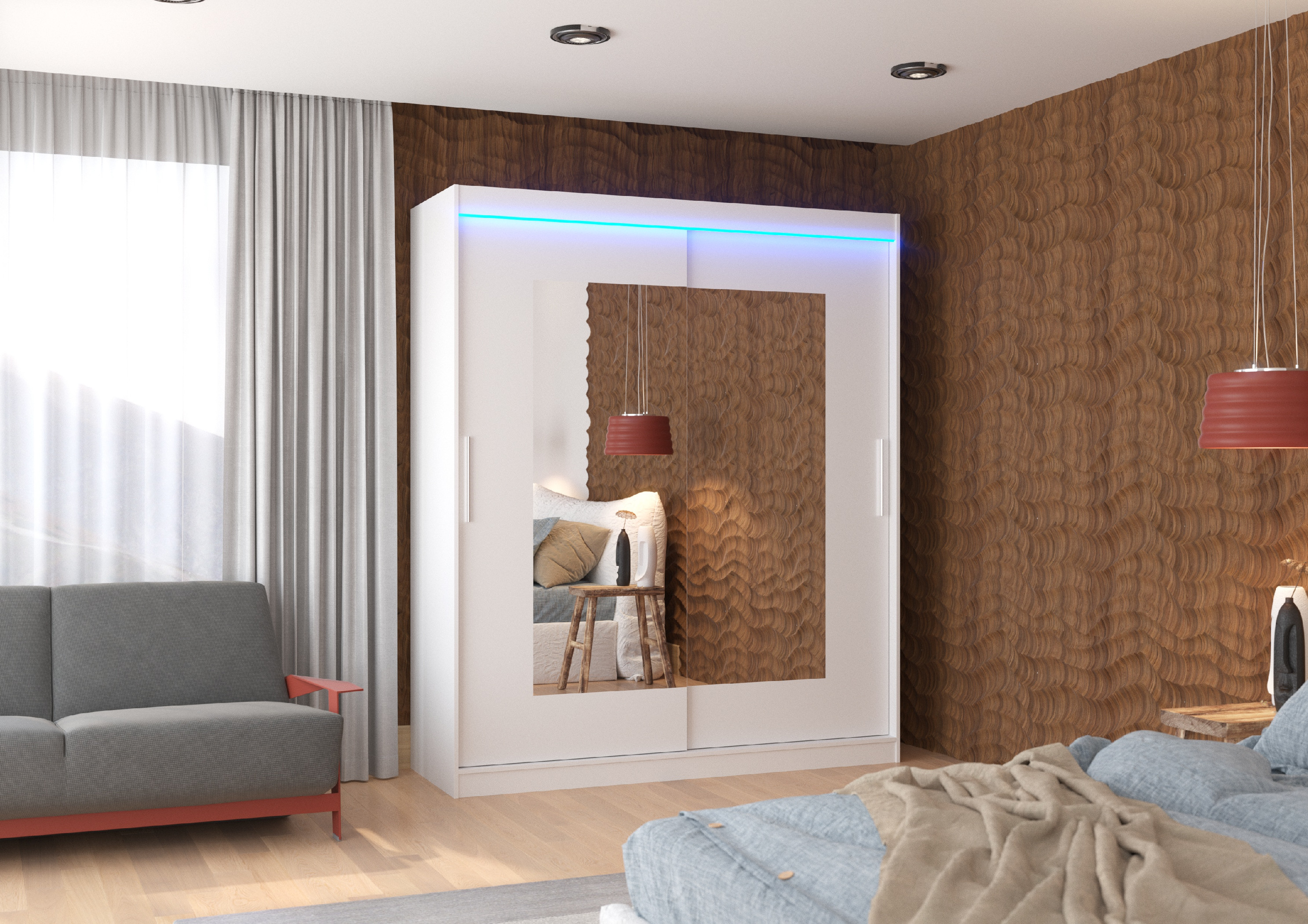 ADRK Šatní zrcadlová skříň posuvná s LED osvětlením ROSETTE W 180 L