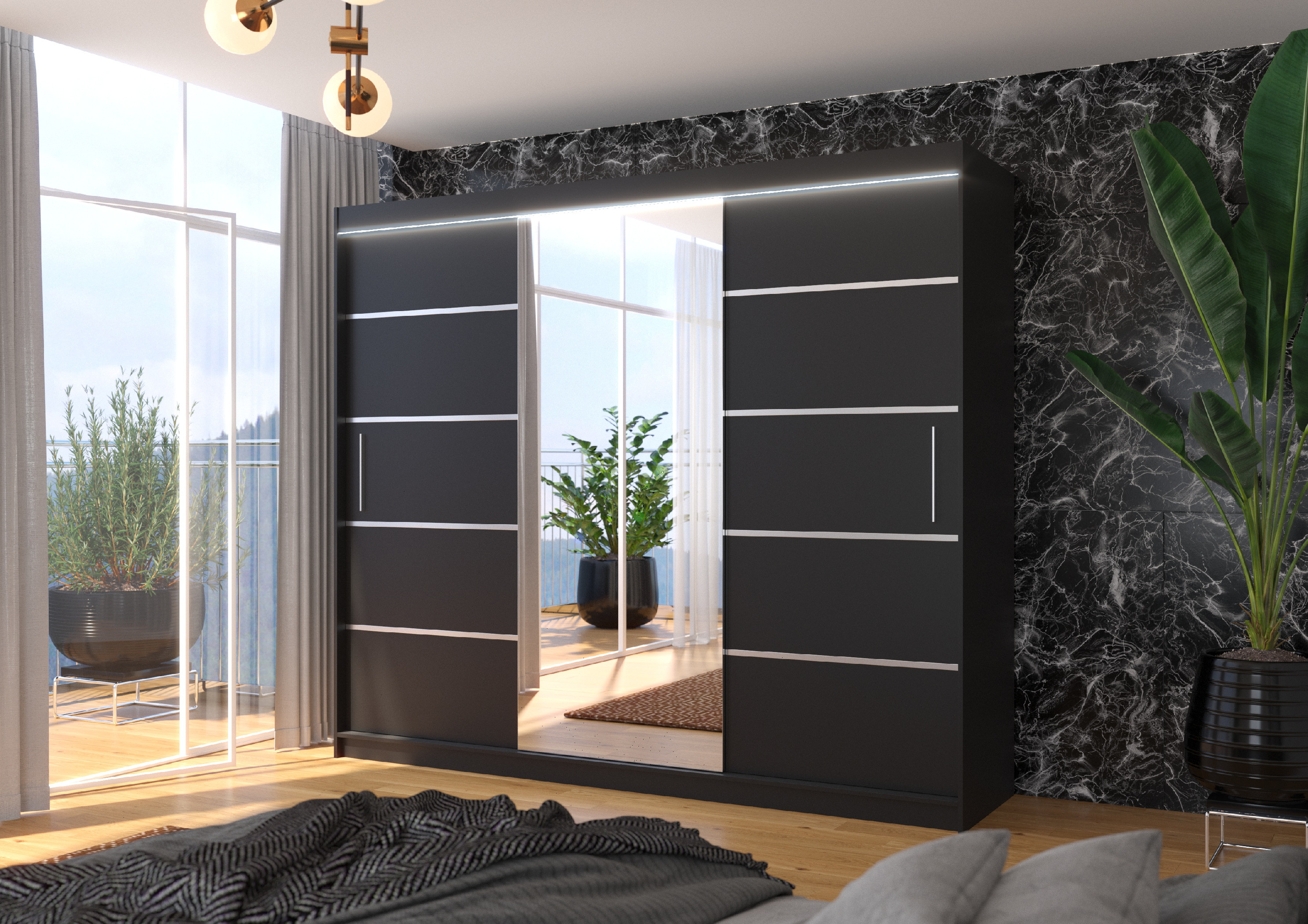 ADRK Šatní zrcadlová skříň posuvná s LED osvětlením SALTO B 250 L
