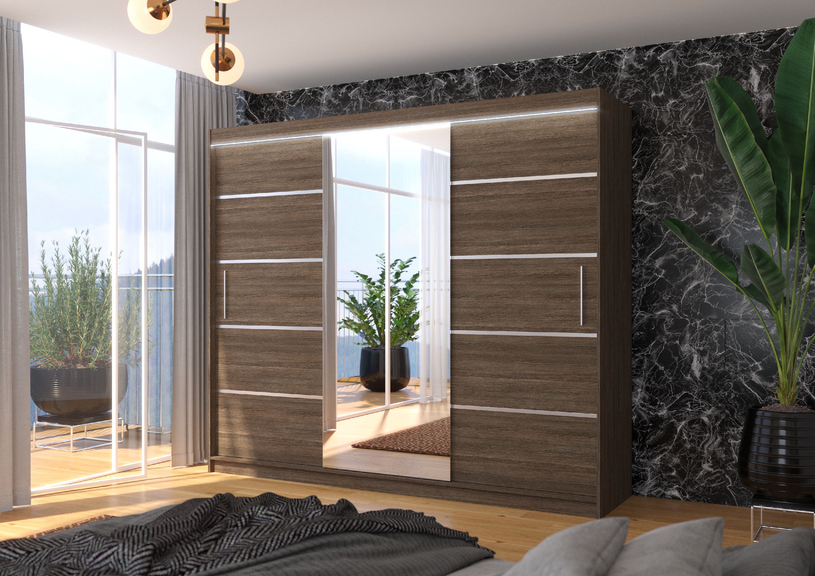 ADRK Šatní zrcadlová skříň posuvná s LED osvětlením SALTO CH 250 L