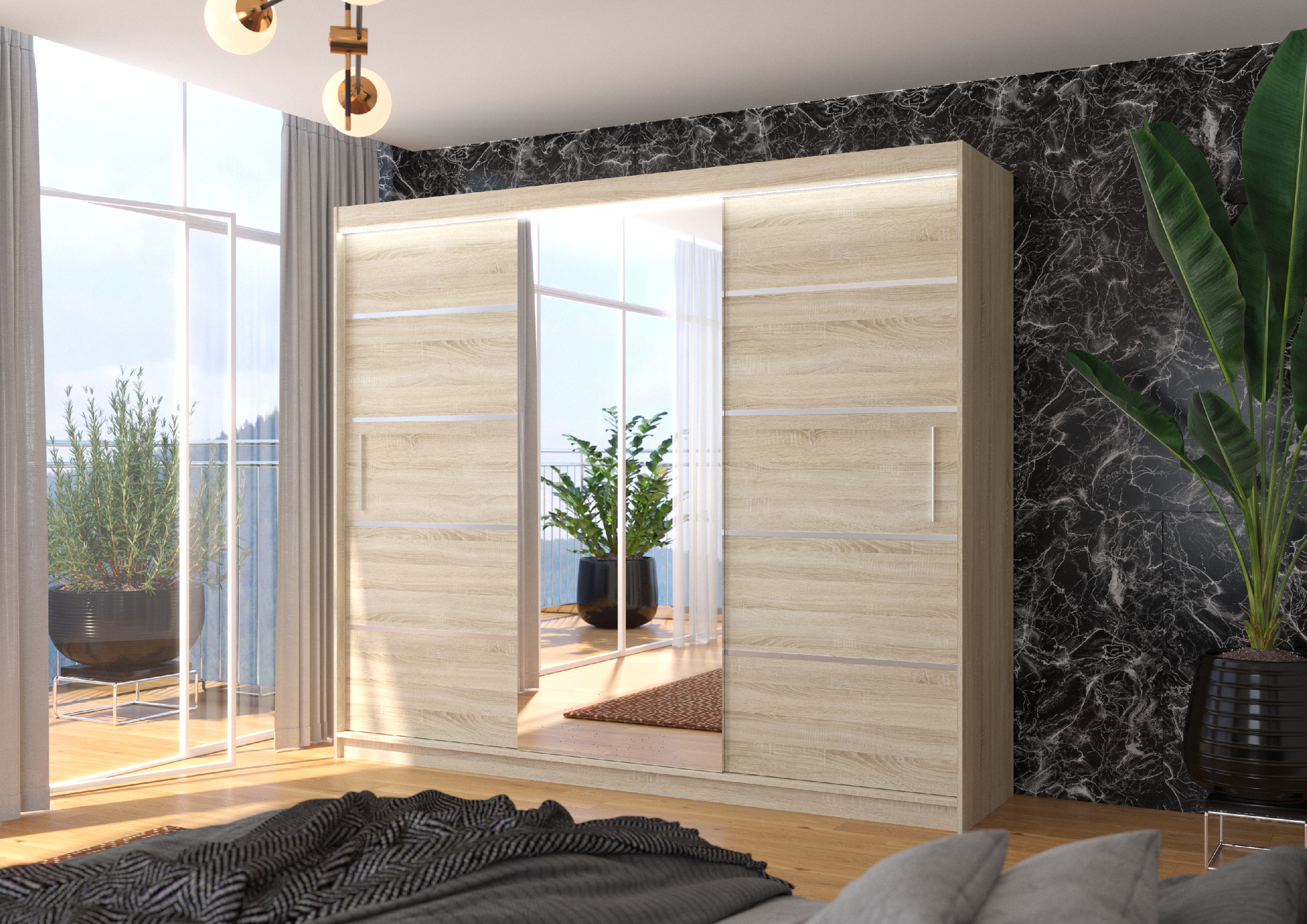 ADRK Šatní zrcadlová skříň posuvná s LED osvětlením SALTO S 250 L